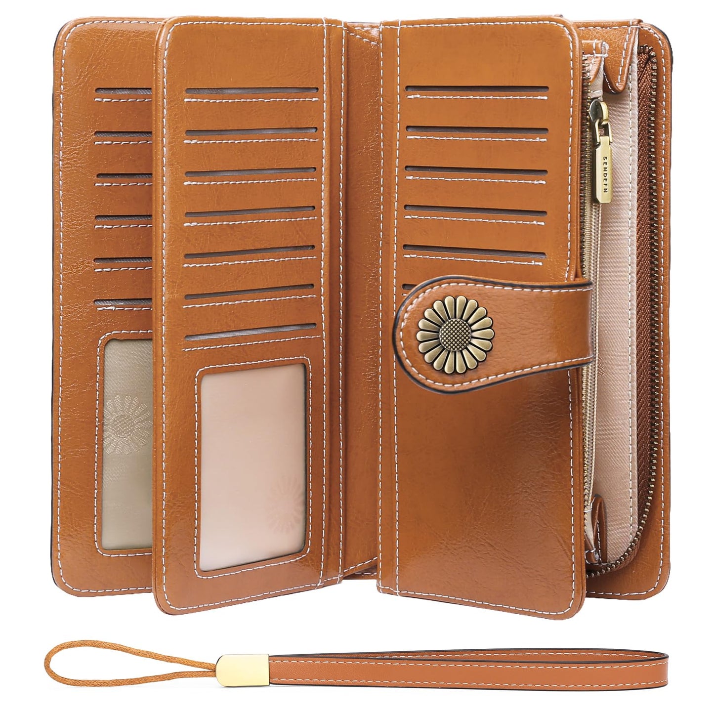 SENDEFN Wallets for Women Leather Credit Card Holder with RFID Blocking Large Capacity Wristlet