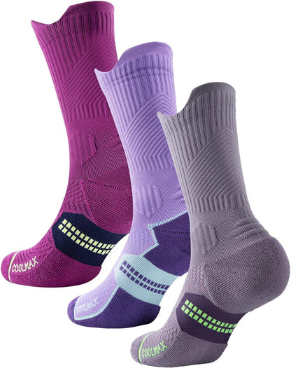 Womens Coolmax Bamboo Viscose Compression Running Crew Socks, Moisture-Wicking Anti-Blister Hiking&Gym Athletic