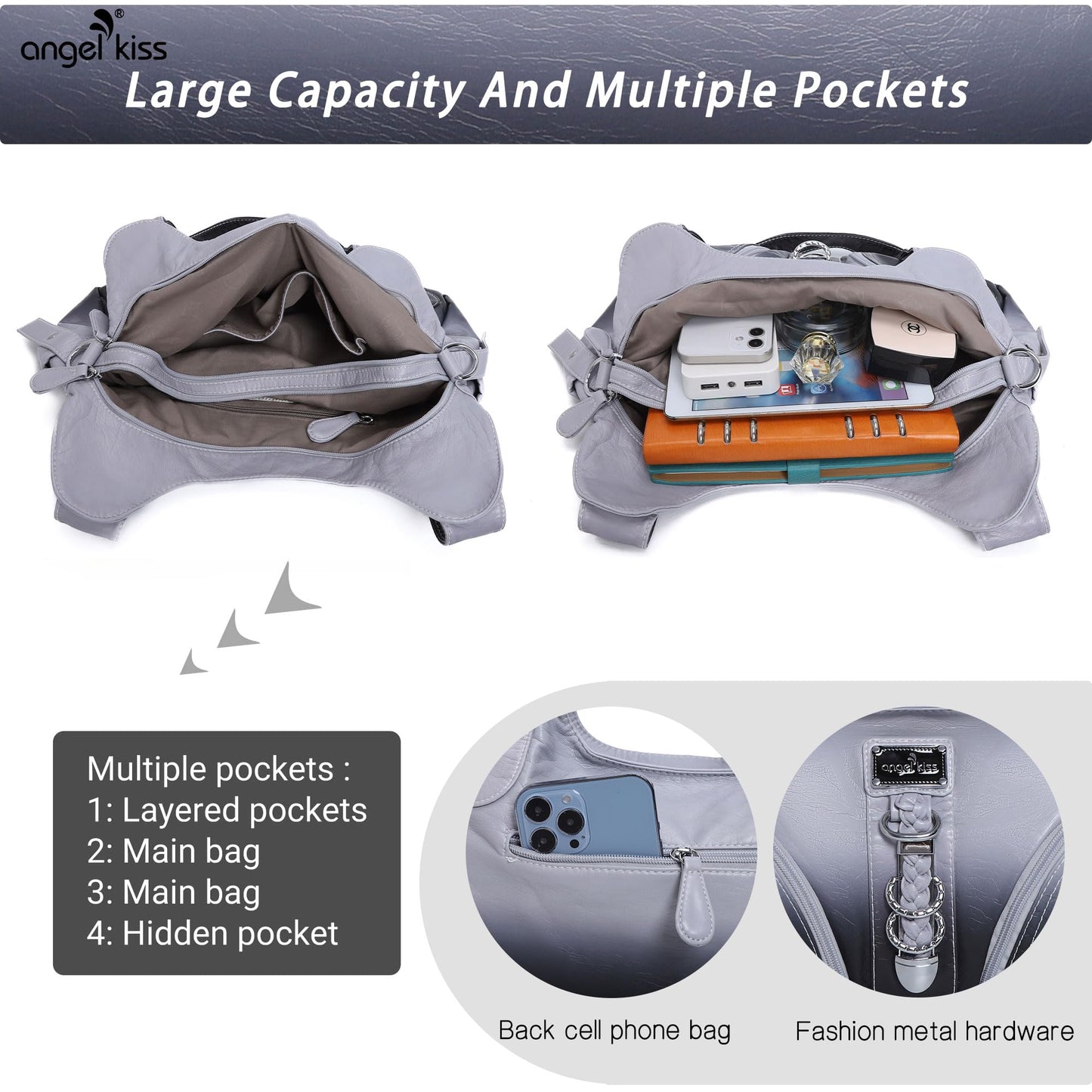 Angelkiss Hobo Purses and handbags for Women Satchel Handbag Women Purses Large Daily Shoulder Bags