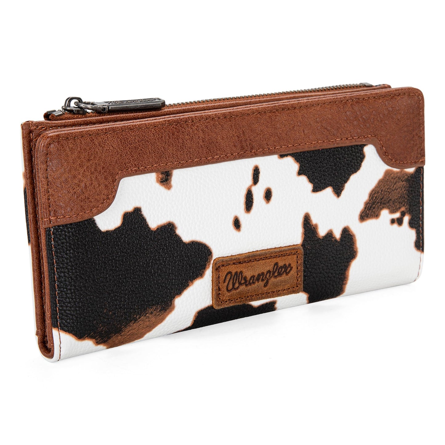 Wrangler Cow Print Wallets Womens Bifold Credit Card Wallet Women's Wallets, Card Cases & Money Organizers Brown Wallet for Women Ladies Female Cash Wallett with Smooth Zipper