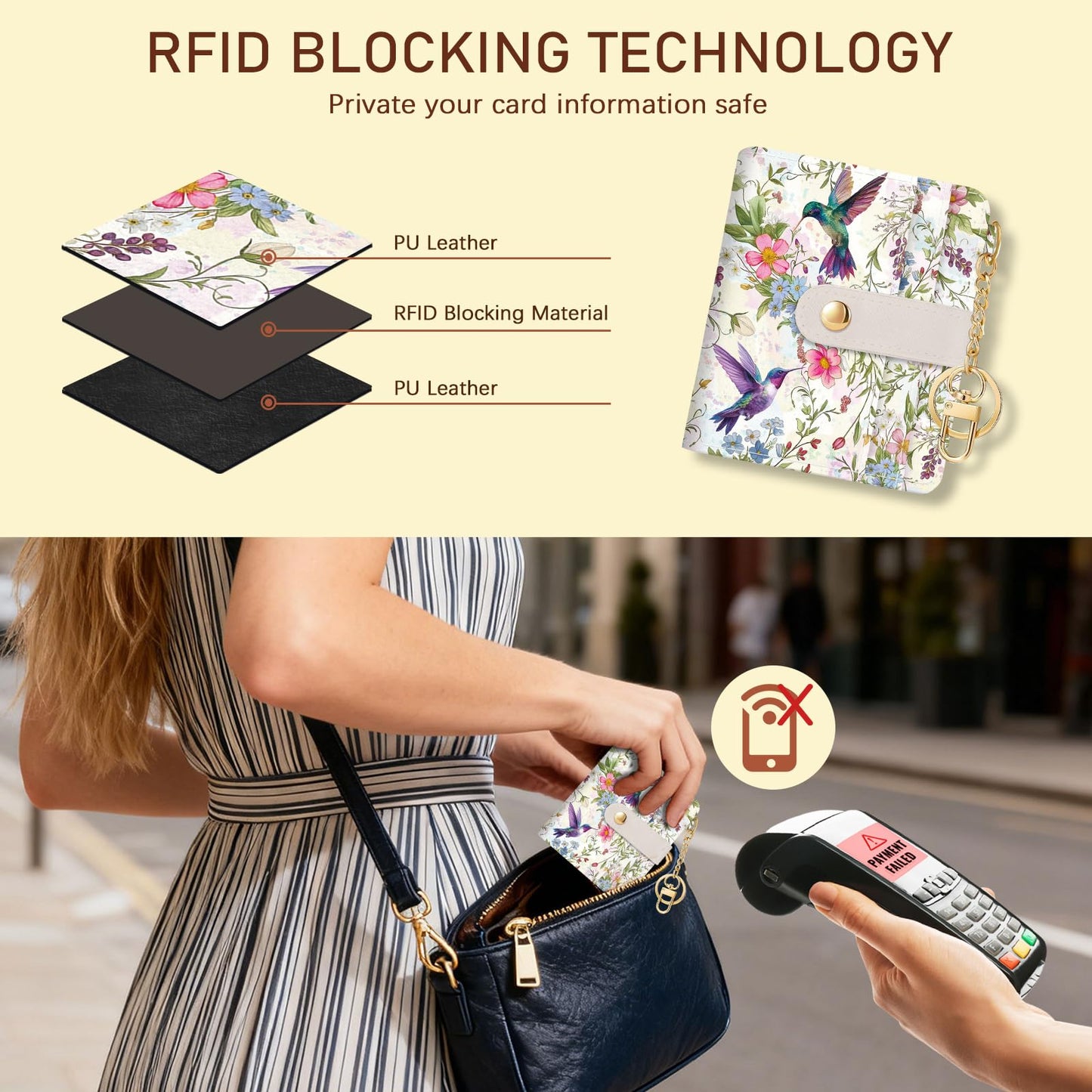 Black Cat Floral Rfid Women Wallet, Small Slim Thin Credit Card Wallet, PU Leather Bifold Cash Zipper Coin Pocket ID Window for Female Ladies Teen Girls Girly