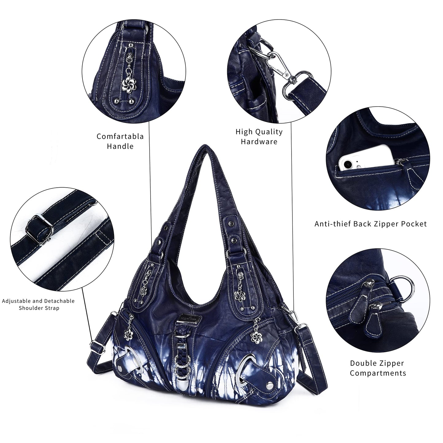 Angelkiss Hobo Purses and handbags for Women Satchel Handbag Women Purses Large Daily Shoulder Bags