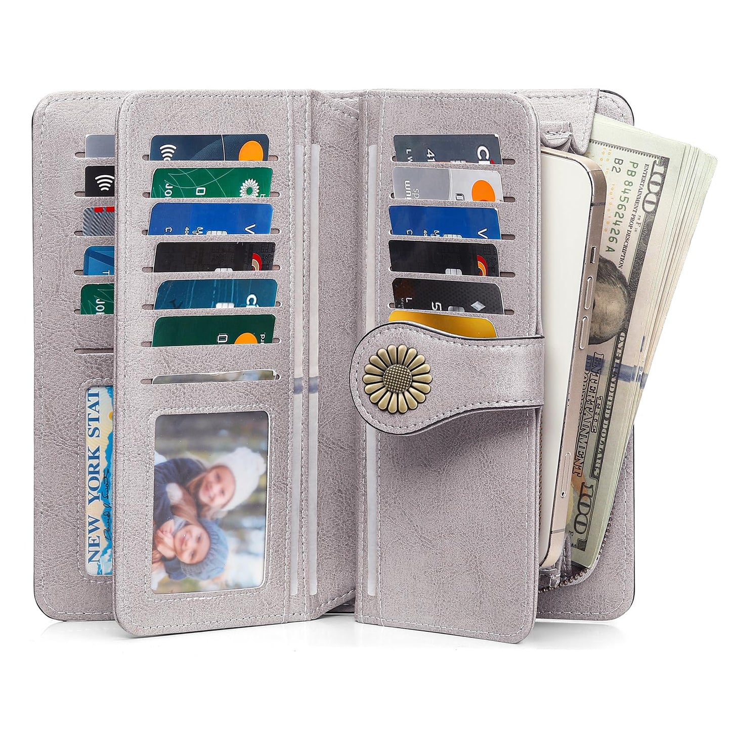 SENDEFN Wallets for Women Leather Credit Card Holder with RFID Blocking Large Capacity Wristlet