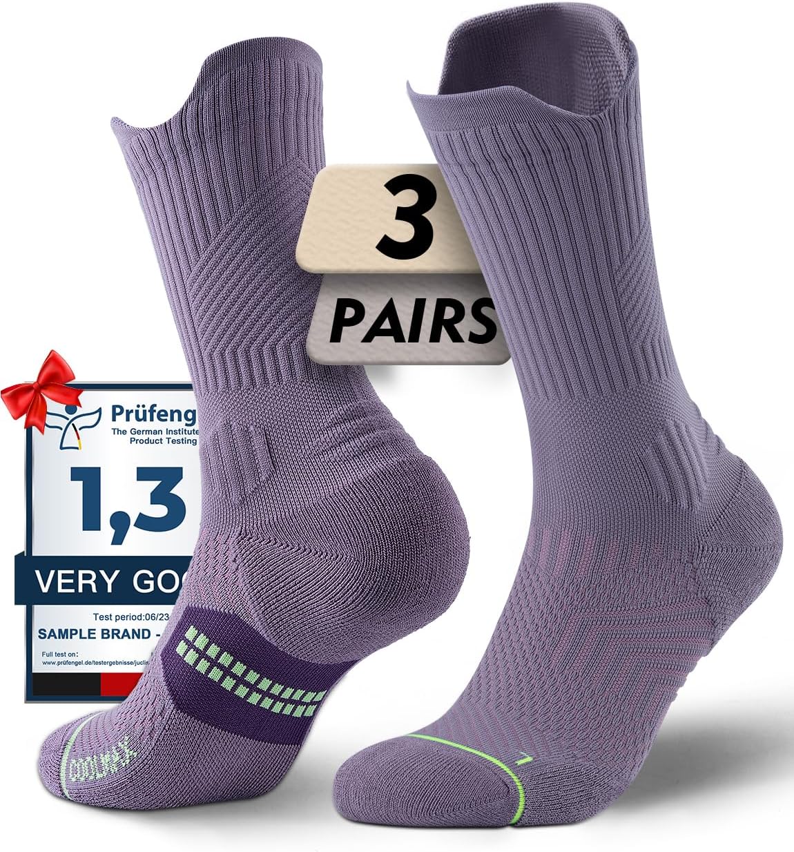 Womens Coolmax Bamboo Viscose Compression Running Crew Socks, Moisture-Wicking Anti-Blister Hiking&Gym Athletic