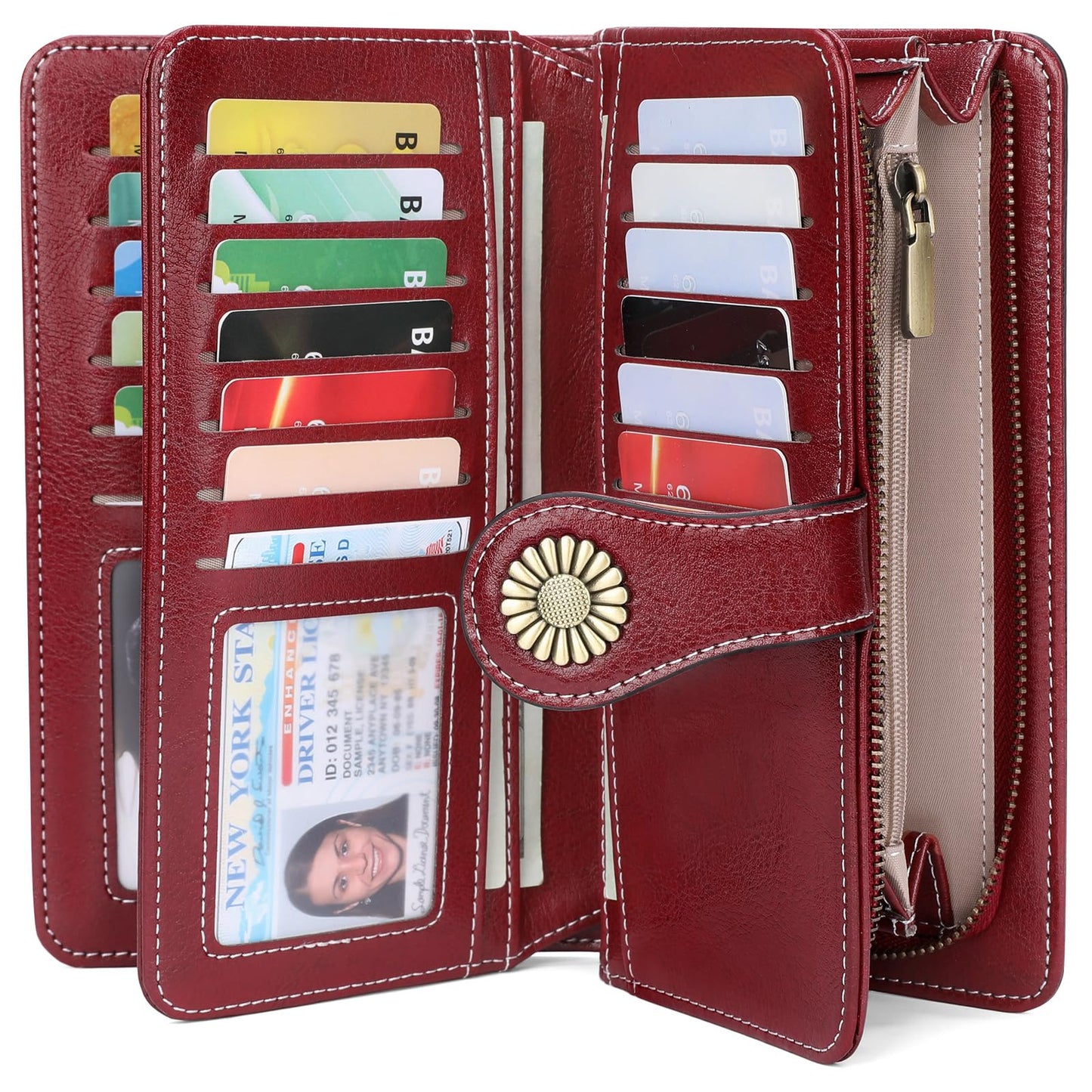 SENDEFN Wallets for Women Leather Credit Card Holder with RFID Blocking Large Capacity Wristlet