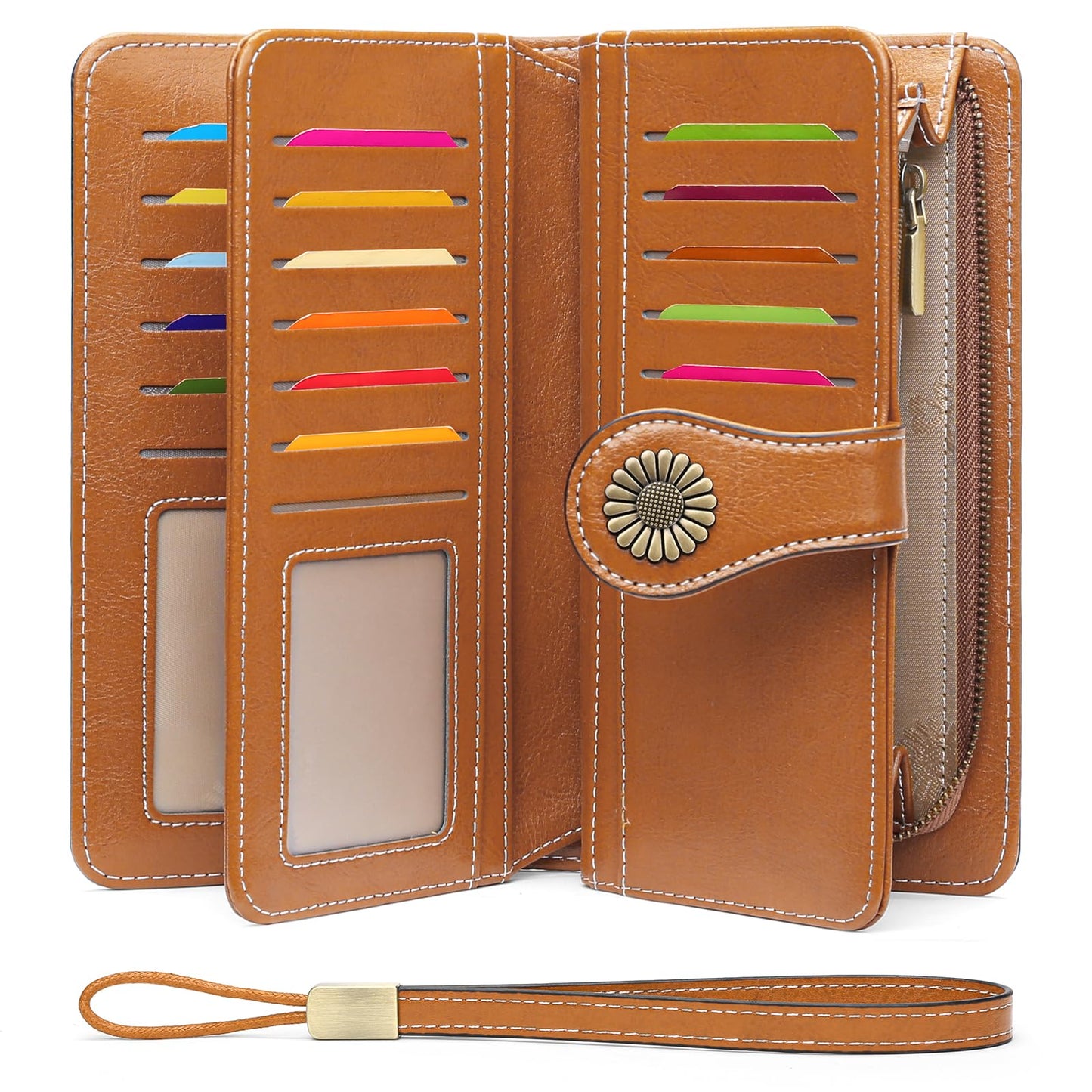 SENDEFN Wallets for Women Leather Credit Card Holder with RFID Blocking Large Capacity Wristlet