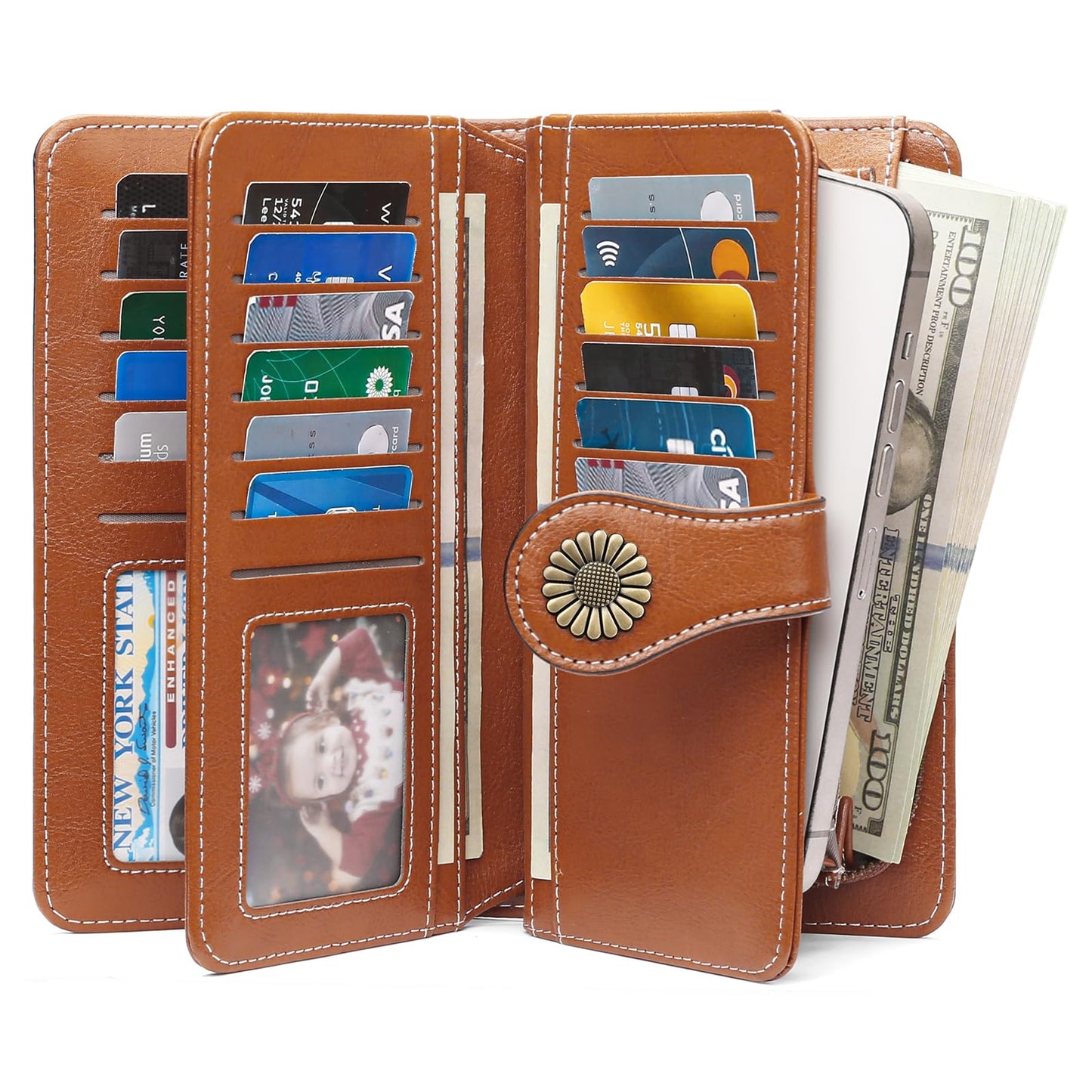 SENDEFN Wallets for Women Leather Credit Card Holder with RFID Blocking Large Capacity Wristlet