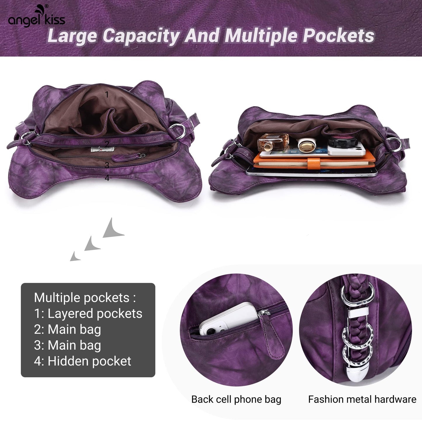 Angelkiss Hobo Purses and handbags for Women Satchel Handbag Women Purses Large Daily Shoulder Bags