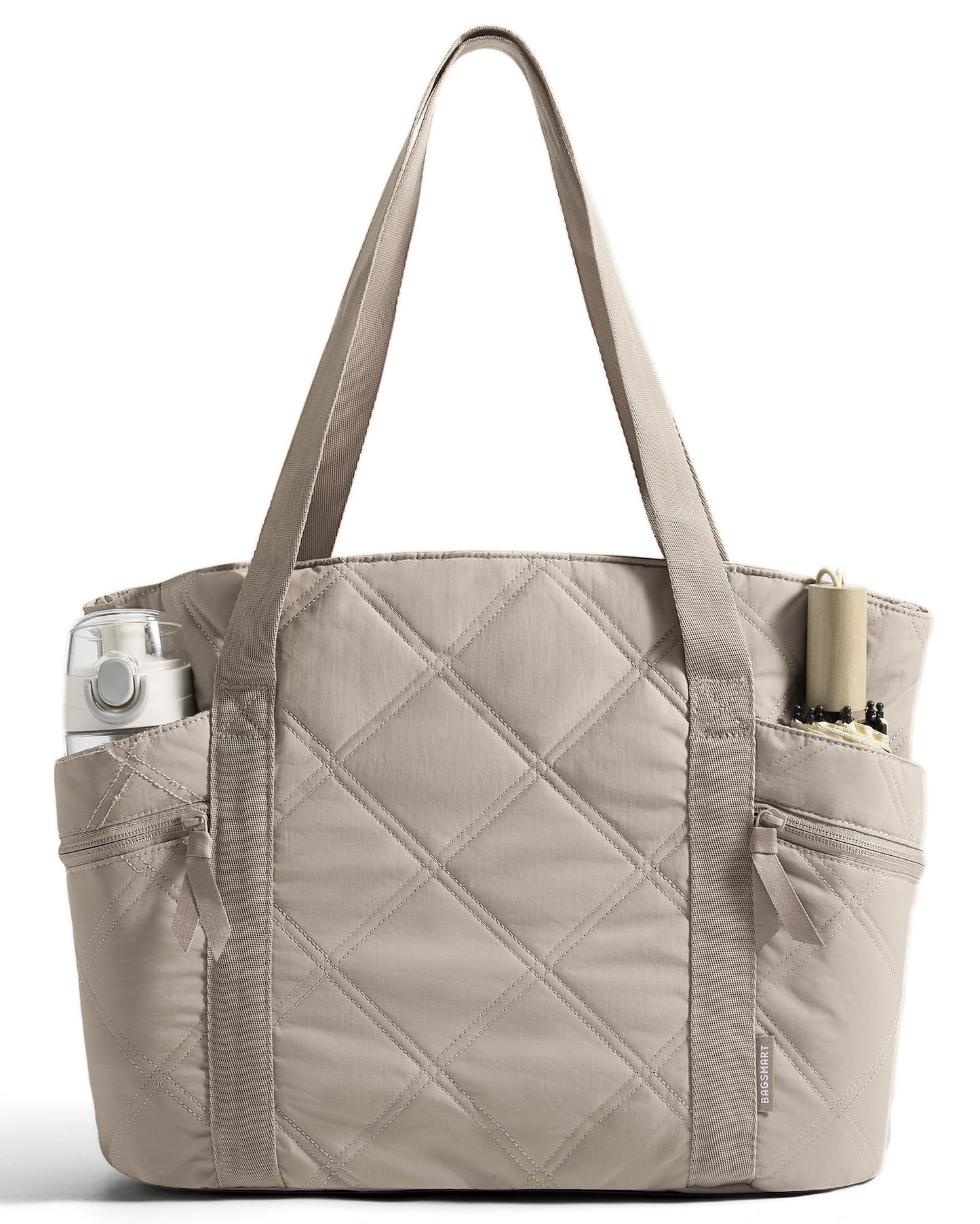 BAGSMART Crush Tote Bag for Women, 20L Puffer Work Tote with Zipper, Travel Essentials Quilted Nurse Hospital Bag