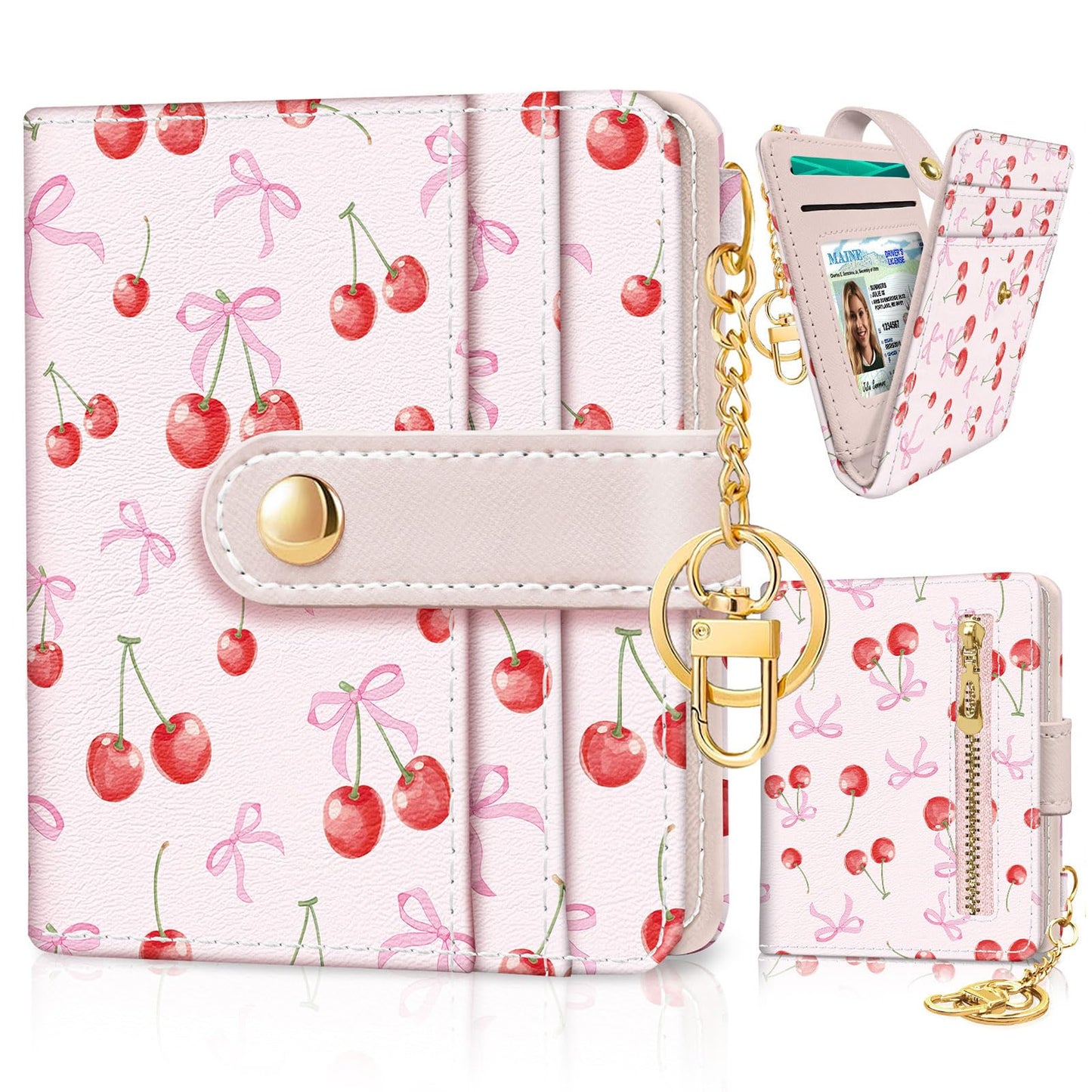 Black Cat Floral Rfid Women Wallet, Small Slim Thin Credit Card Wallet, PU Leather Bifold Cash Zipper Coin Pocket ID Window for Female Ladies Teen Girls Girly