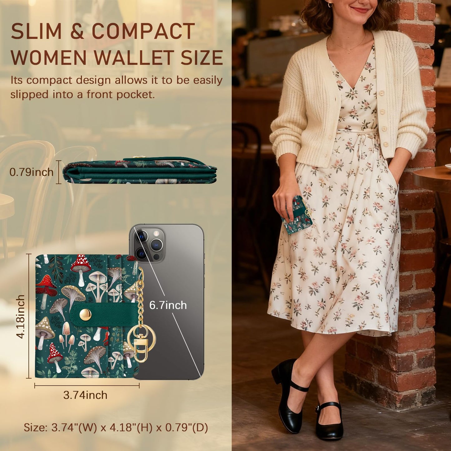 Black Cat Floral Rfid Women Wallet, Small Slim Thin Credit Card Wallet, PU Leather Bifold Cash Zipper Coin Pocket ID Window for Female Ladies Teen Girls Girly