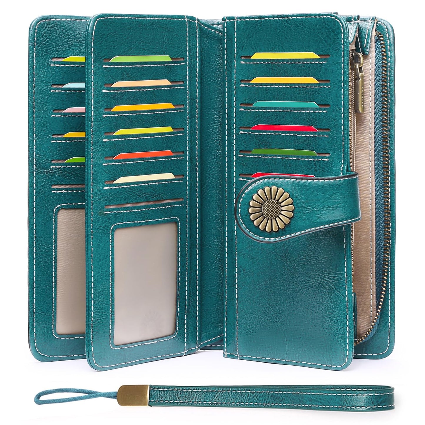 SENDEFN Wallets for Women Leather Credit Card Holder with RFID Blocking Large Capacity Wristlet