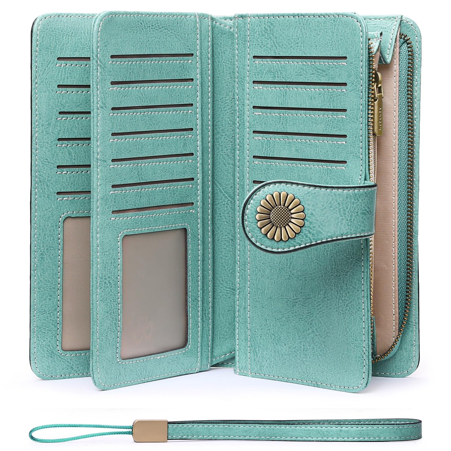 SENDEFN Wallets for Women Leather Credit Card Holder with RFID Blocking Large Capacity Wristlet
