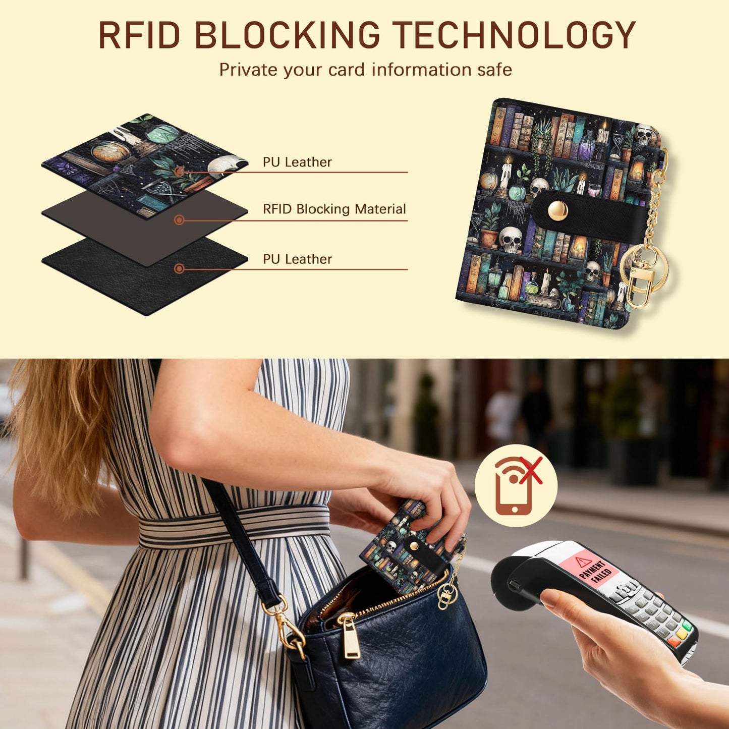 Black Cat Floral Rfid Women Wallet, Small Slim Thin Credit Card Wallet, PU Leather Bifold Cash Zipper Coin Pocket ID Window for Female Ladies Teen Girls Girly