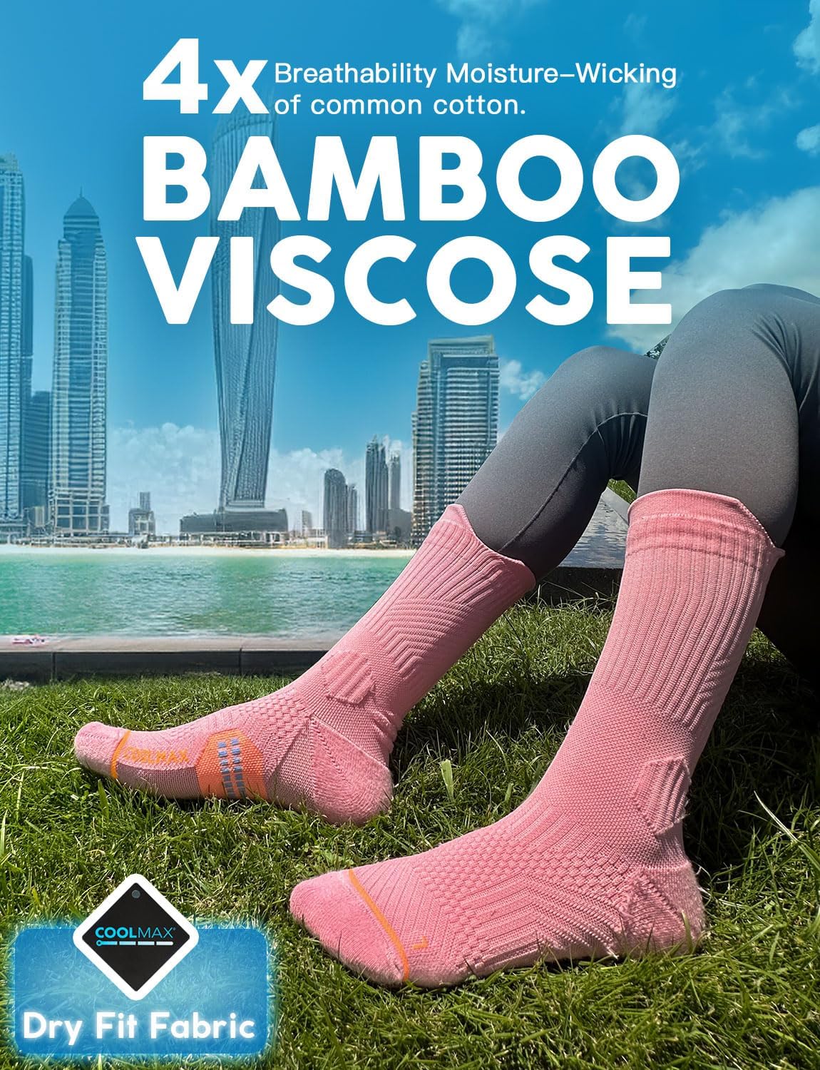 Womens Coolmax Bamboo Viscose Compression Running Crew Socks, Moisture-Wicking Anti-Blister Hiking&Gym Athletic