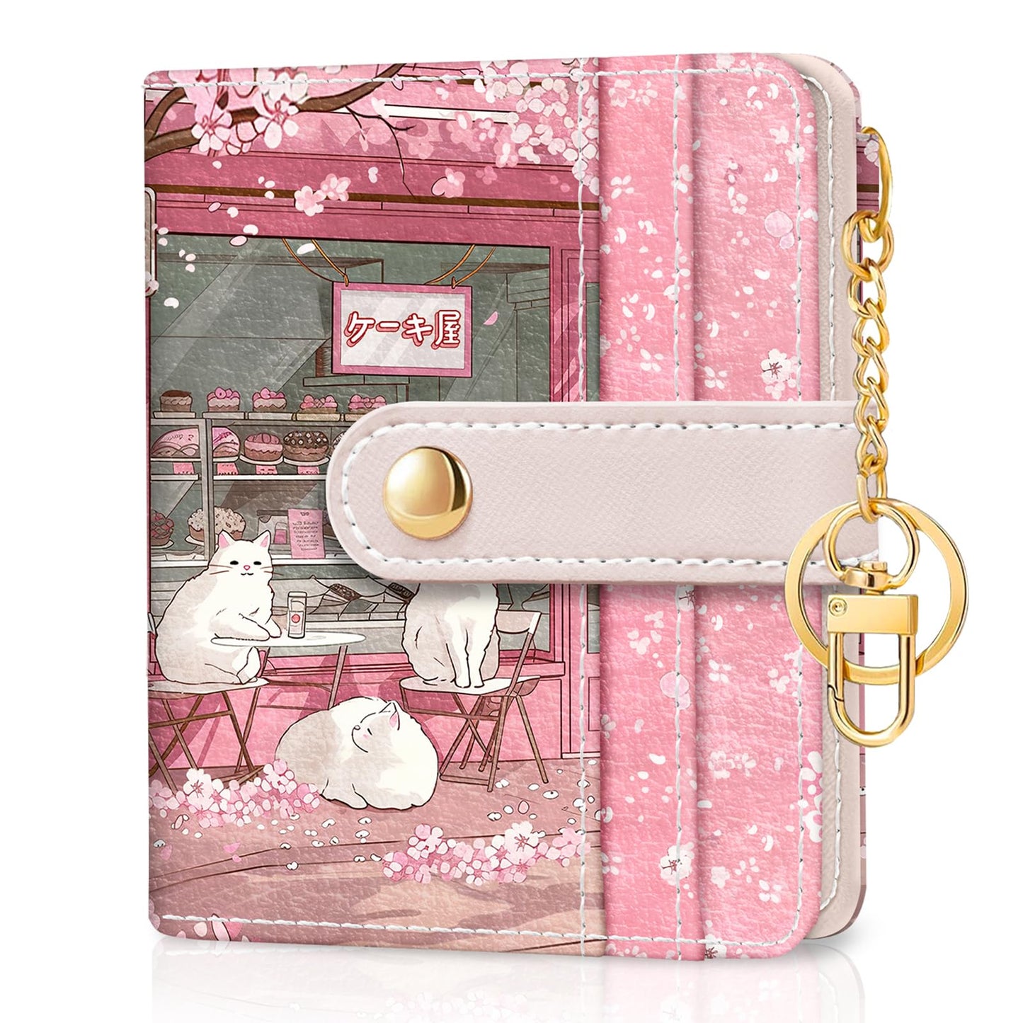 Black Cat Floral Rfid Women Wallet, Small Slim Thin Credit Card Wallet, PU Leather Bifold Cash Zipper Coin Pocket ID Window for Female Ladies Teen Girls Girly