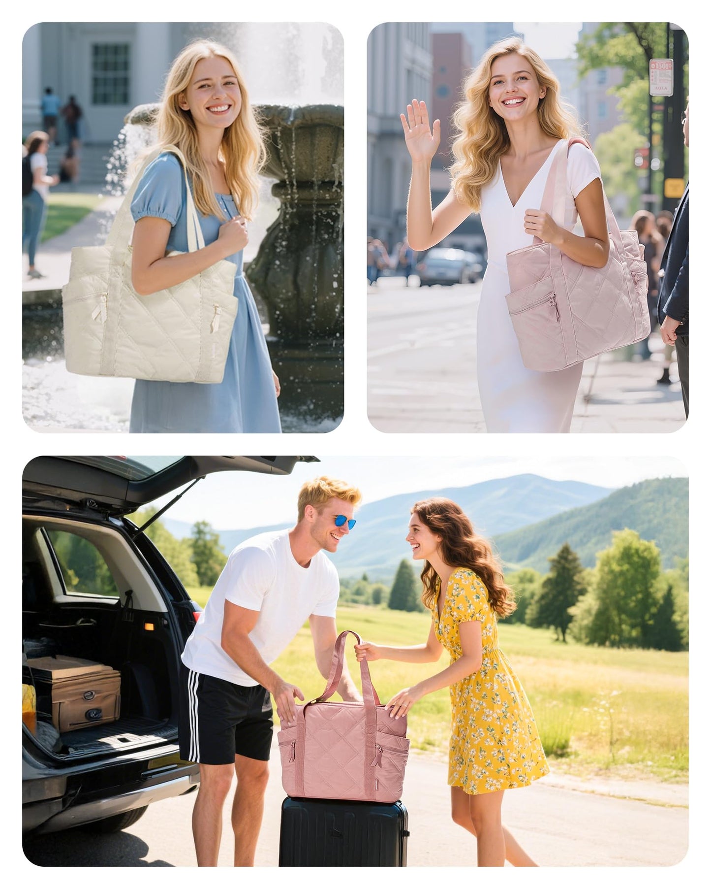 BAGSMART Crush Tote Bag for Women, 20L Puffer Work Tote with Zipper, Travel Essentials Quilted Nurse Hospital Bag