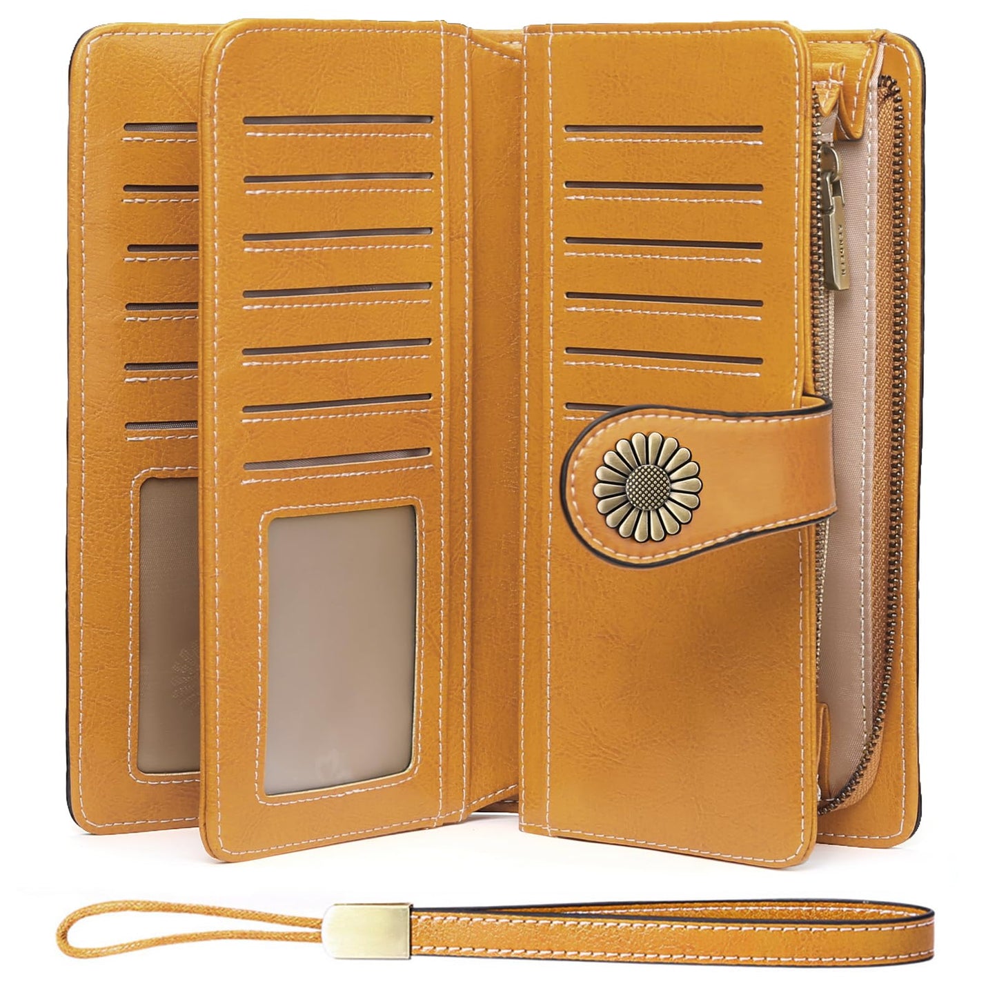 SENDEFN Wallets for Women Leather Credit Card Holder with RFID Blocking Large Capacity Wristlet