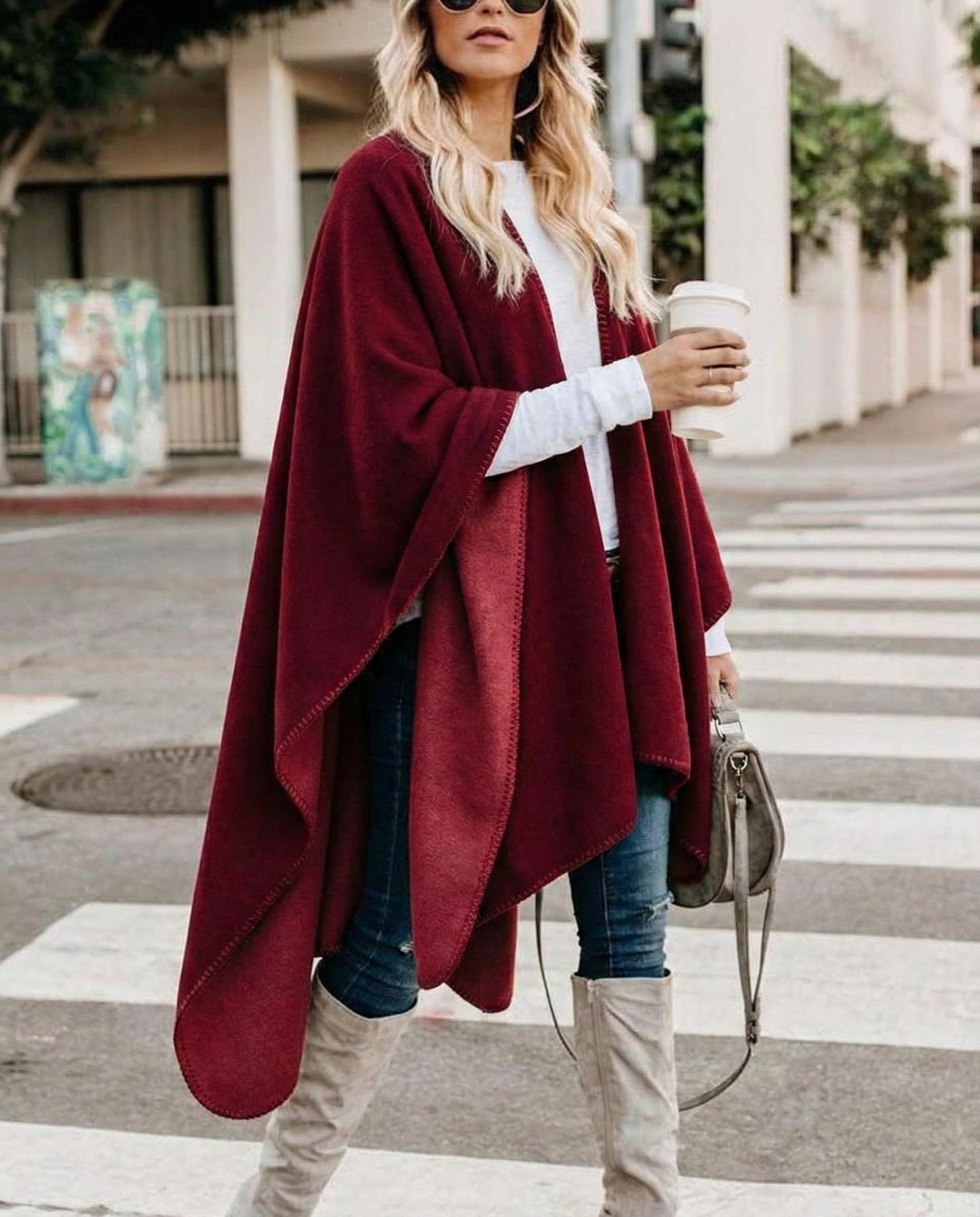 Bestshe Women's Boho Open Front Poncho Knitted Plaid Shawl Wrap Cape Tassel Cardigan Sweater