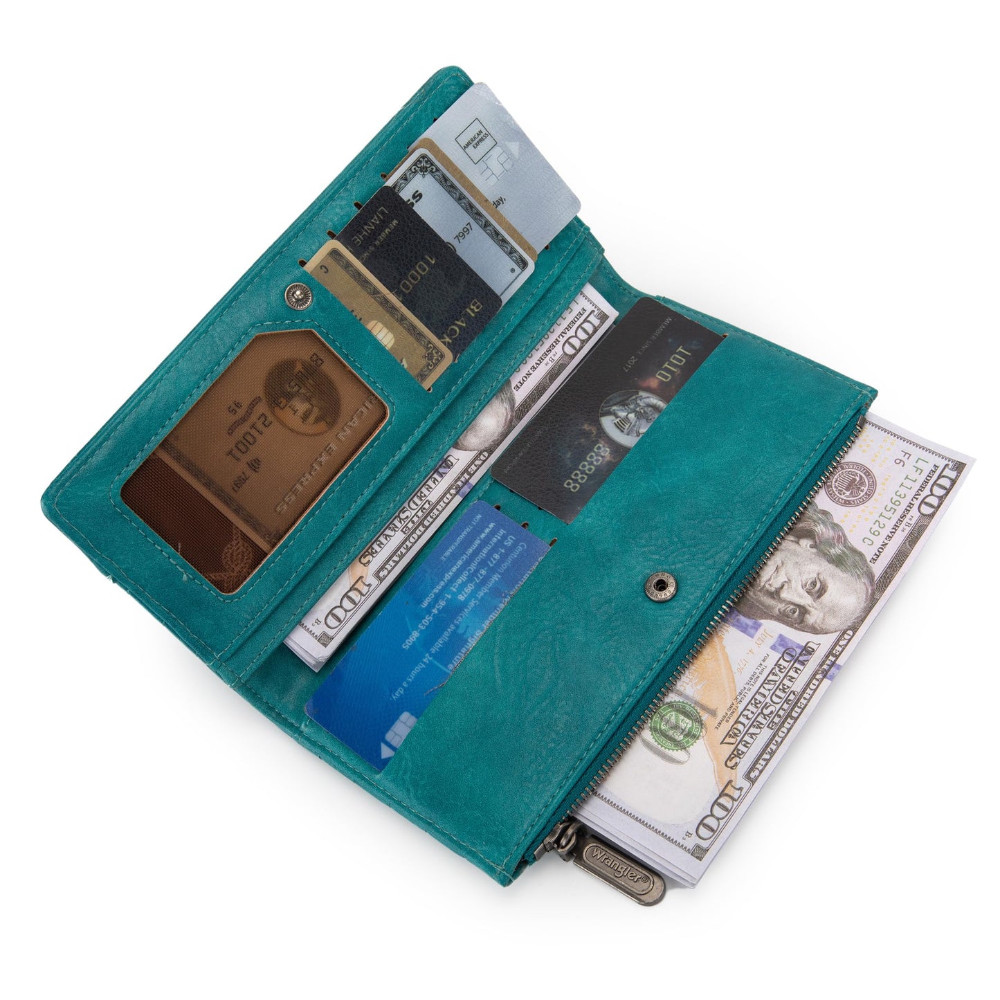 Wrangler Cow Print Wallets Womens Bifold Credit Card Wallet Women's Wallets, Card Cases & Money Organizers Brown Wallet for Women Ladies Female Cash Wallett with Smooth Zipper