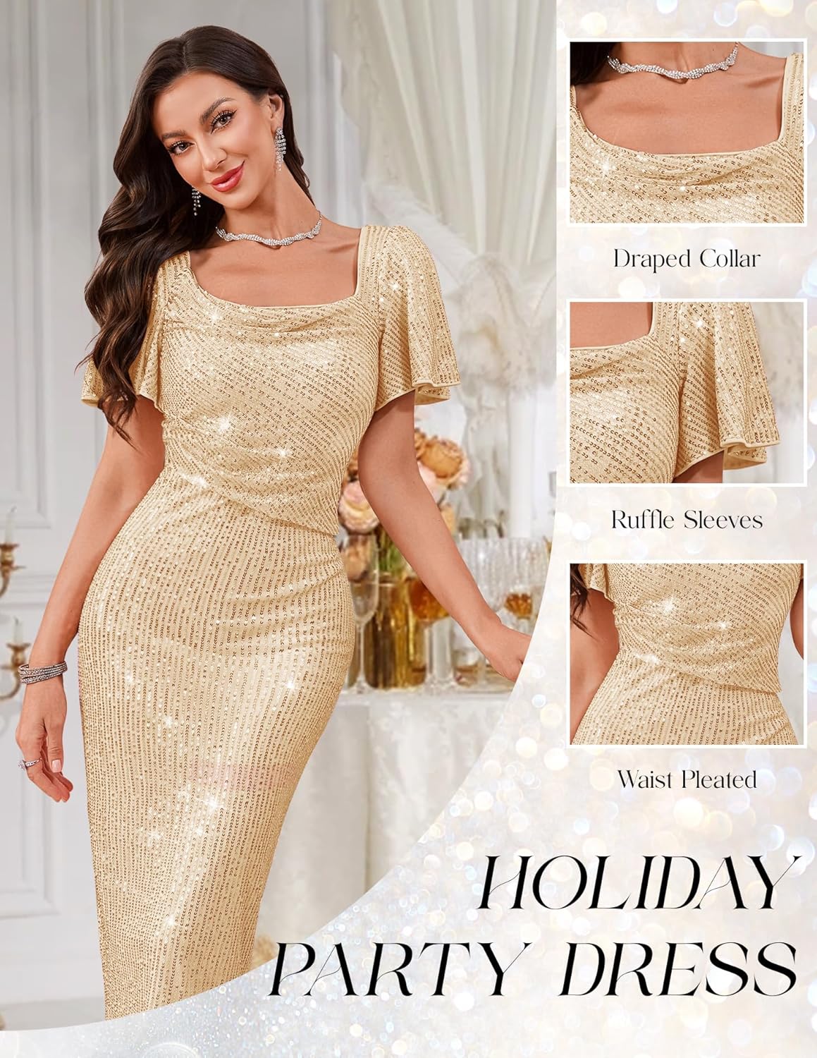 BeryLove Women Sequin Cocktail Formal Party Dress Sparkly Classy Evening Dresses