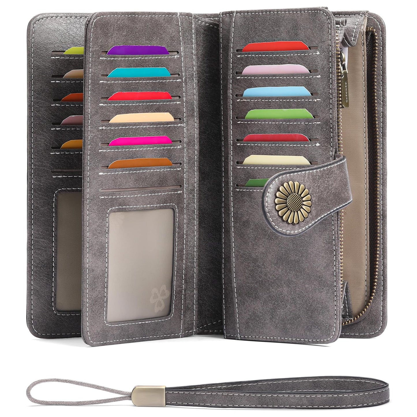 SENDEFN Wallets for Women Leather Credit Card Holder with RFID Blocking Large Capacity Wristlet