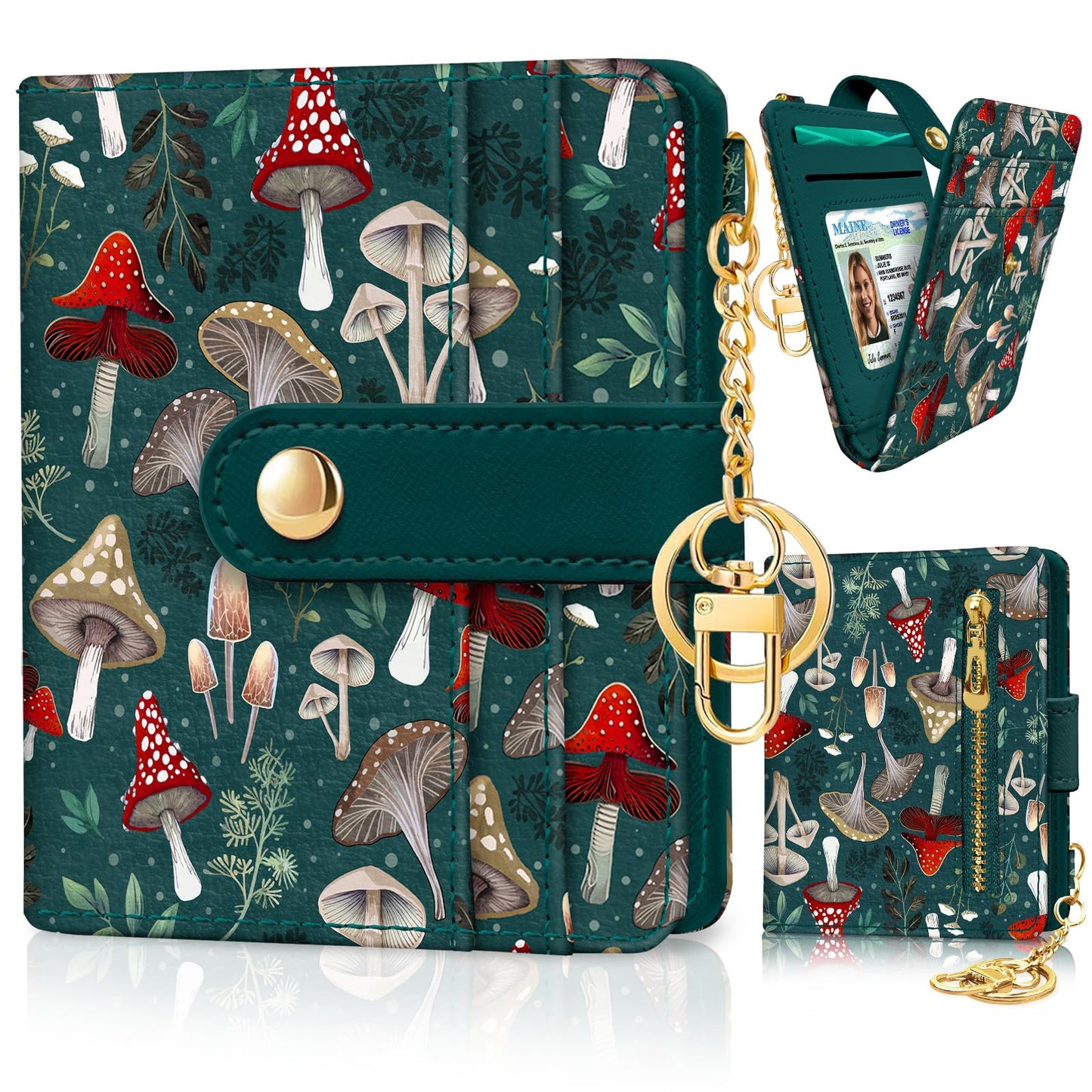 Black Cat Floral Rfid Women Wallet, Small Slim Thin Credit Card Wallet, PU Leather Bifold Cash Zipper Coin Pocket ID Window for Female Ladies Teen Girls Girly