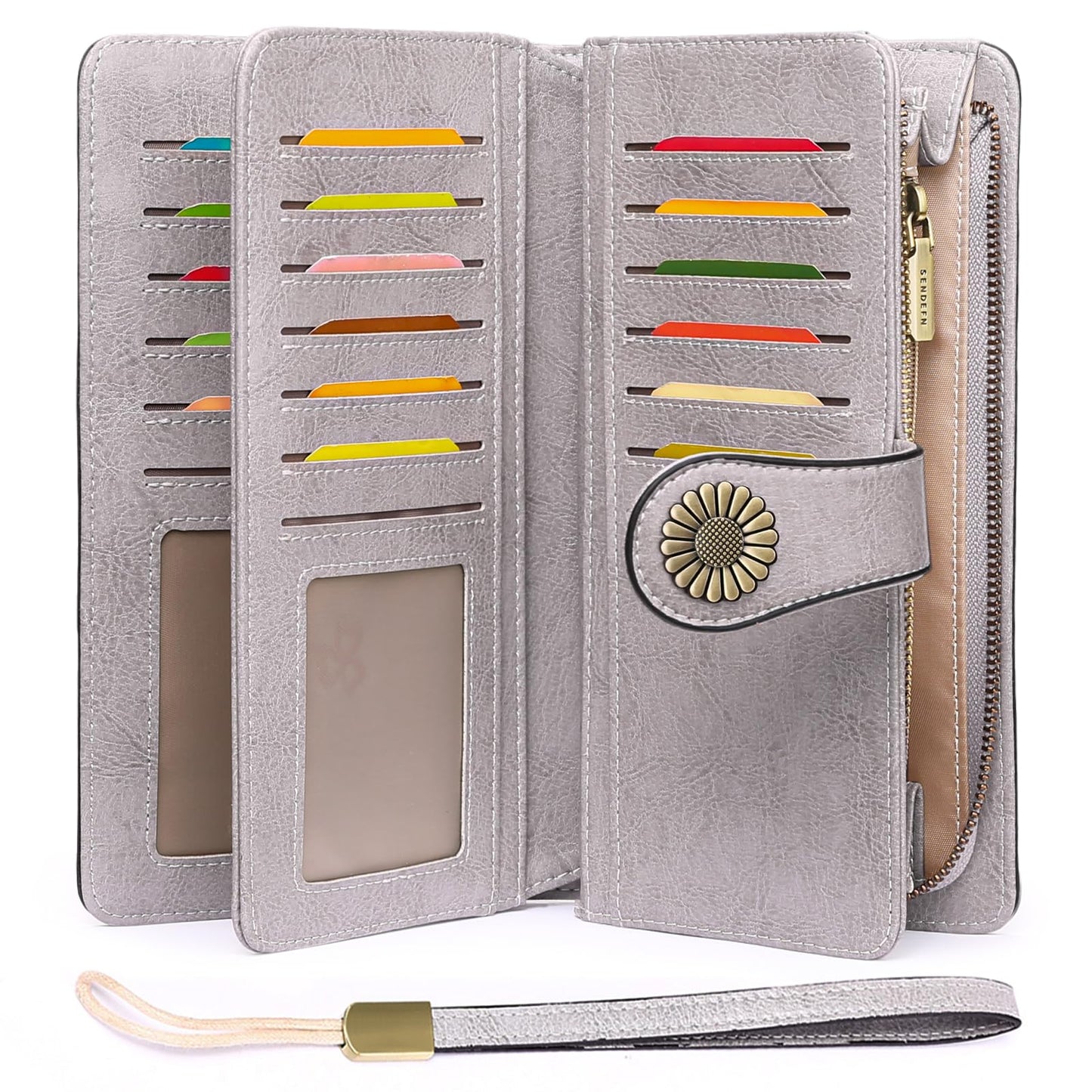 SENDEFN Wallets for Women Leather Credit Card Holder with RFID Blocking Large Capacity Wristlet