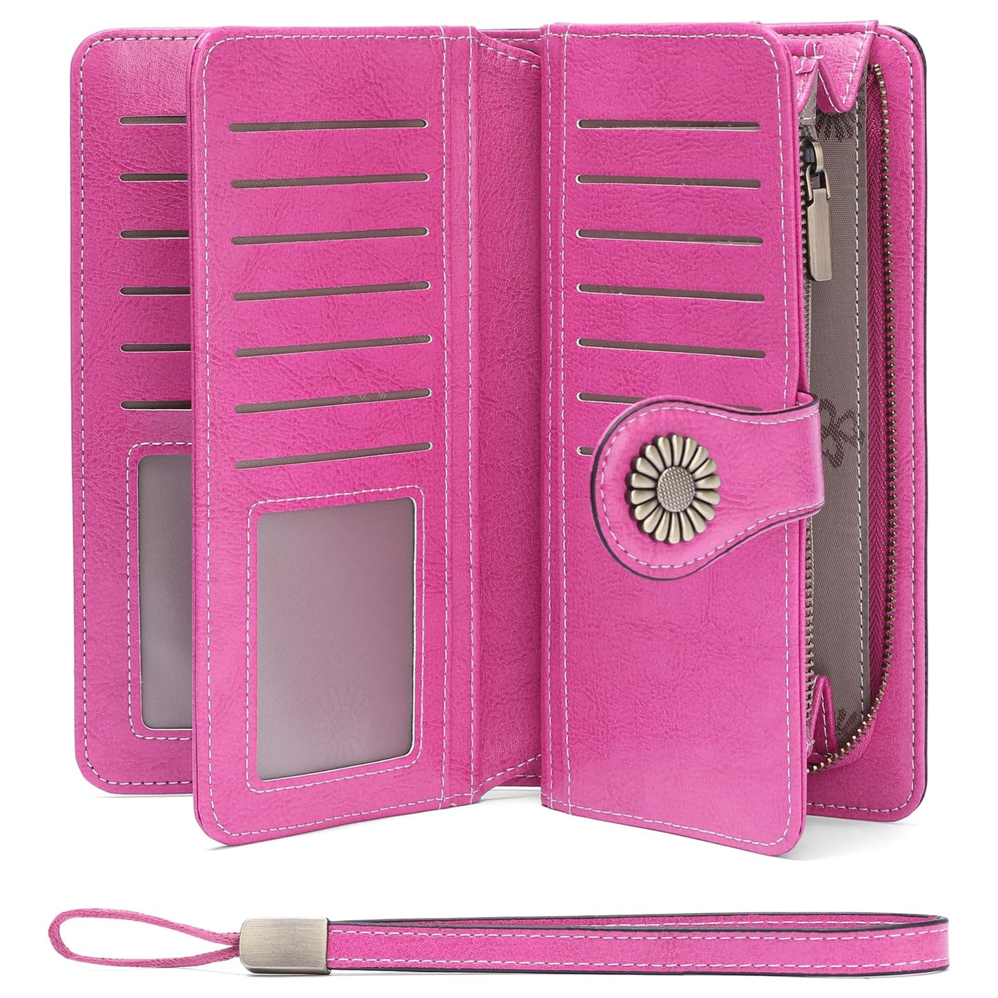 SENDEFN Wallets for Women Leather Credit Card Holder with RFID Blocking Large Capacity Wristlet