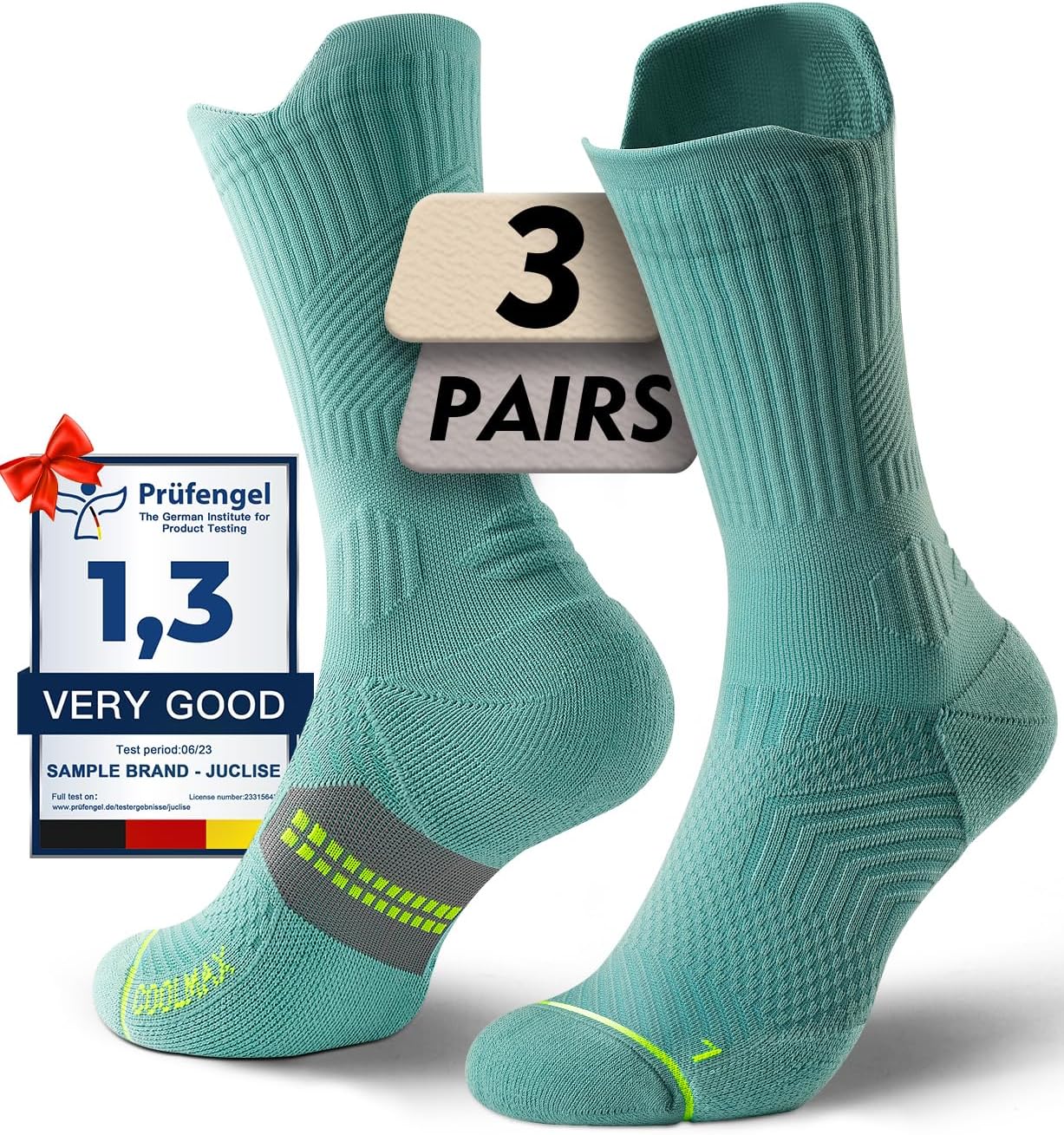 Womens Coolmax Bamboo Viscose Compression Running Crew Socks, Moisture-Wicking Anti-Blister Hiking&Gym Athletic