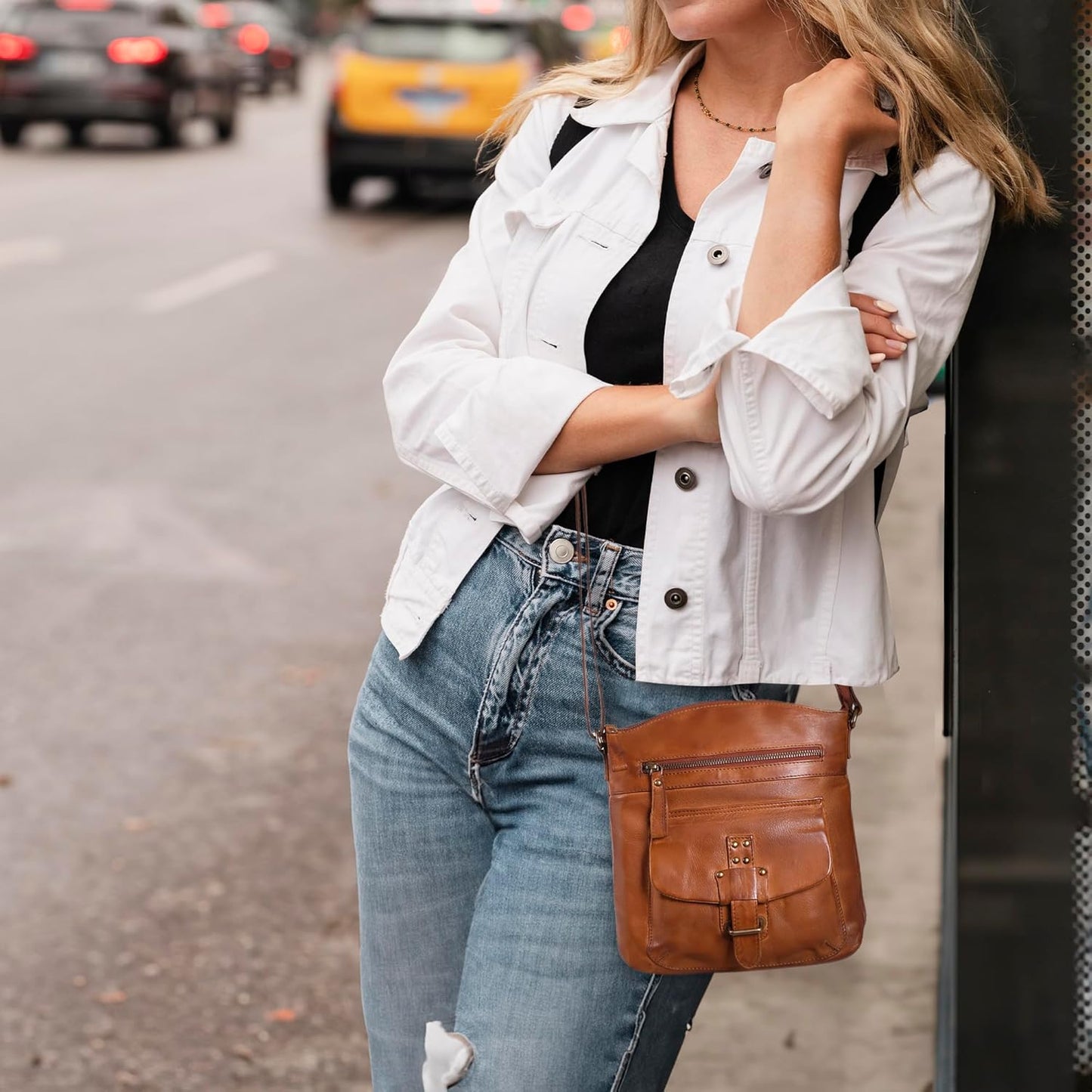 Oak Leathers Leather Crossbody Bag For Women With Adjustable Sling Strap - Medium Size Crossover Shoulder Handbag Purse