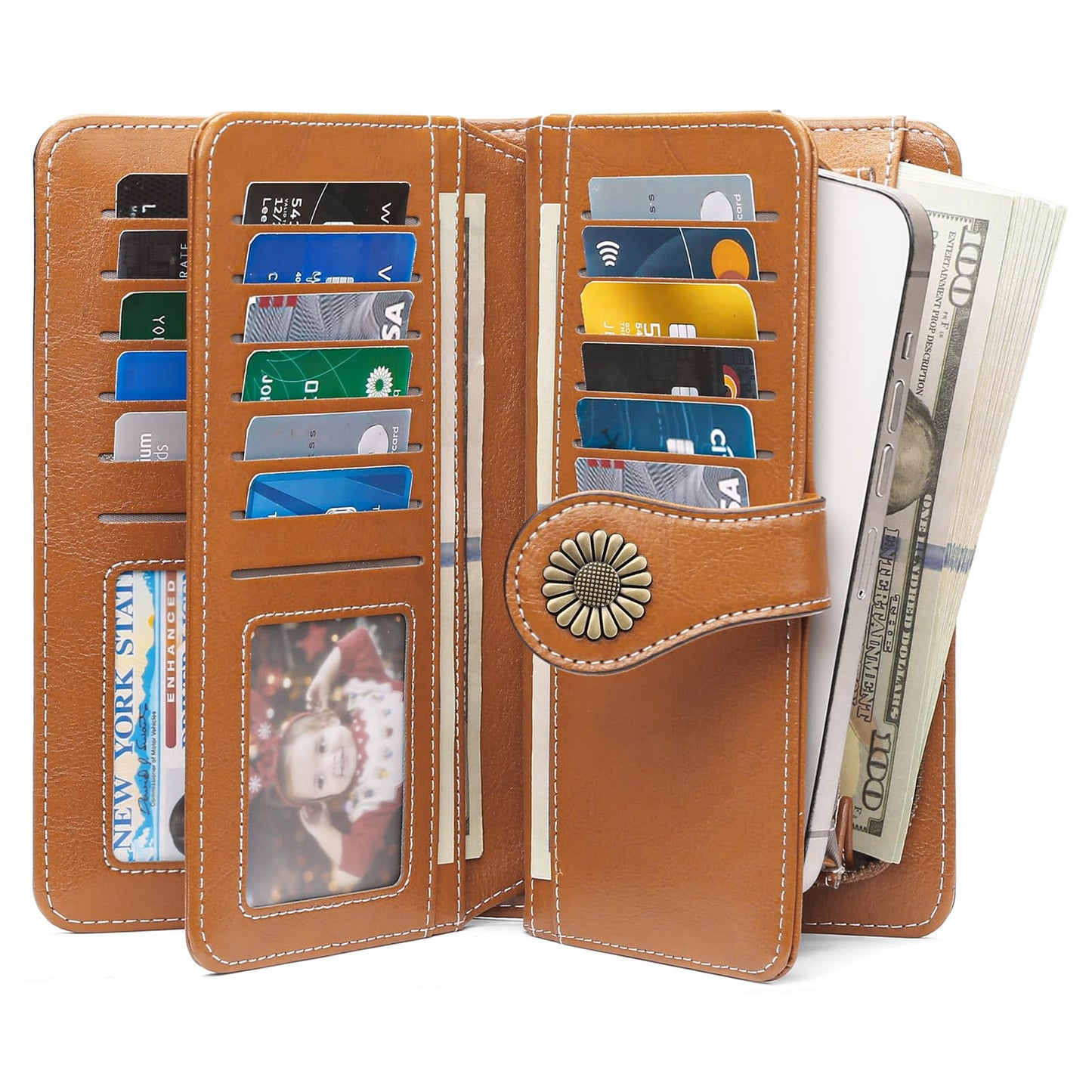 SENDEFN Wallets for Women Leather Credit Card Holder with RFID Blocking Large Capacity Wristlet