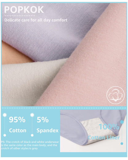 POPKOK Teen Girls Cotton Underwear Mid Waist Brief Panties 6 pack