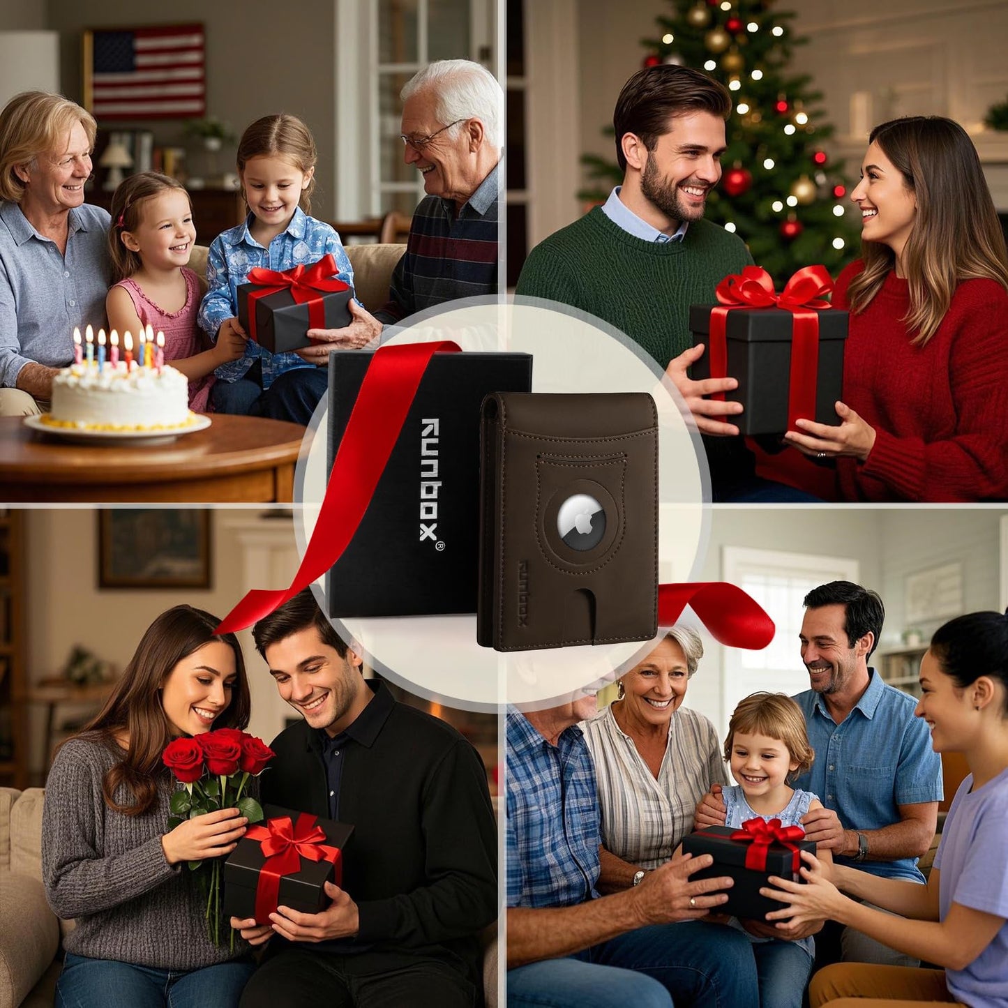 RUNBOX Wallet for Men Slim Rfid Leather 2 ID Window With Gift Box