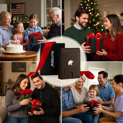 RUNBOX Wallet for Men Slim Rfid Leather 2 ID Window With Gift Box