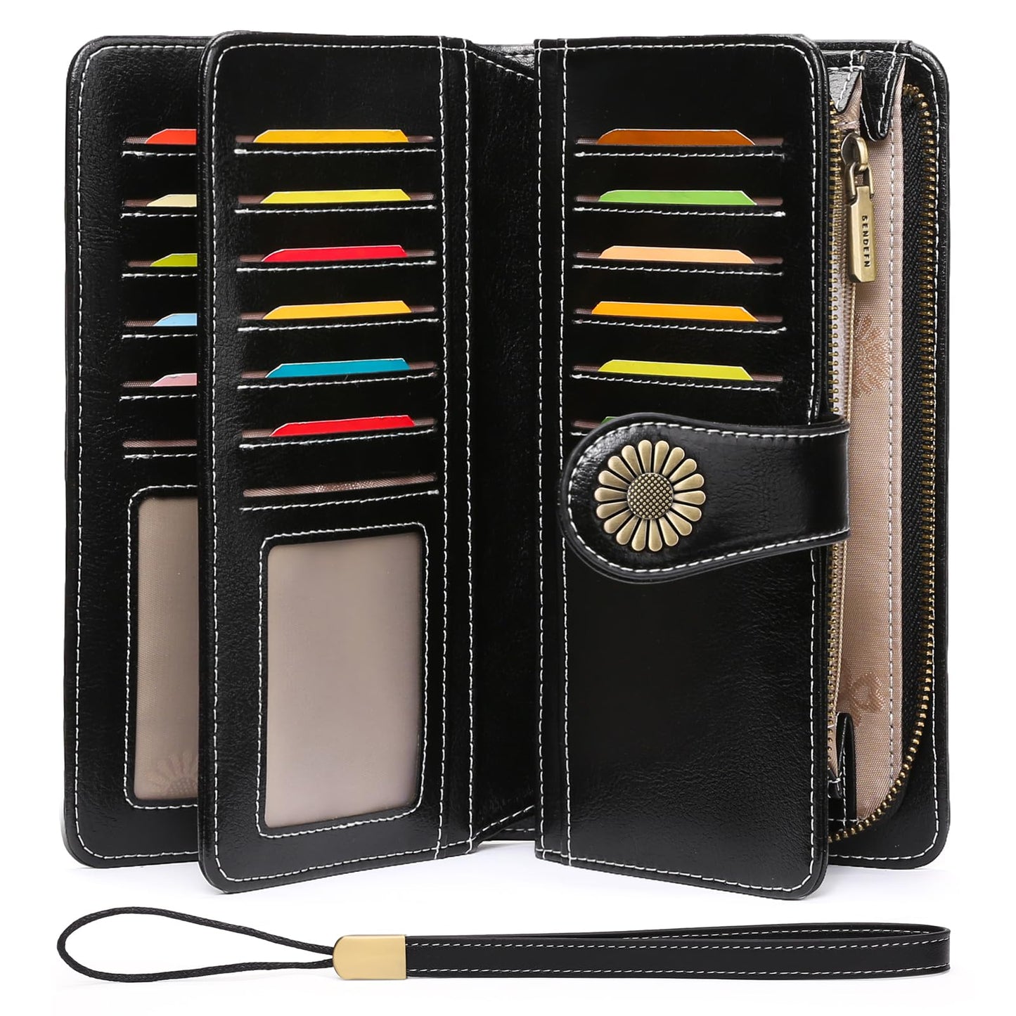SENDEFN Wallets for Women Leather Credit Card Holder with RFID Blocking Large Capacity Wristlet