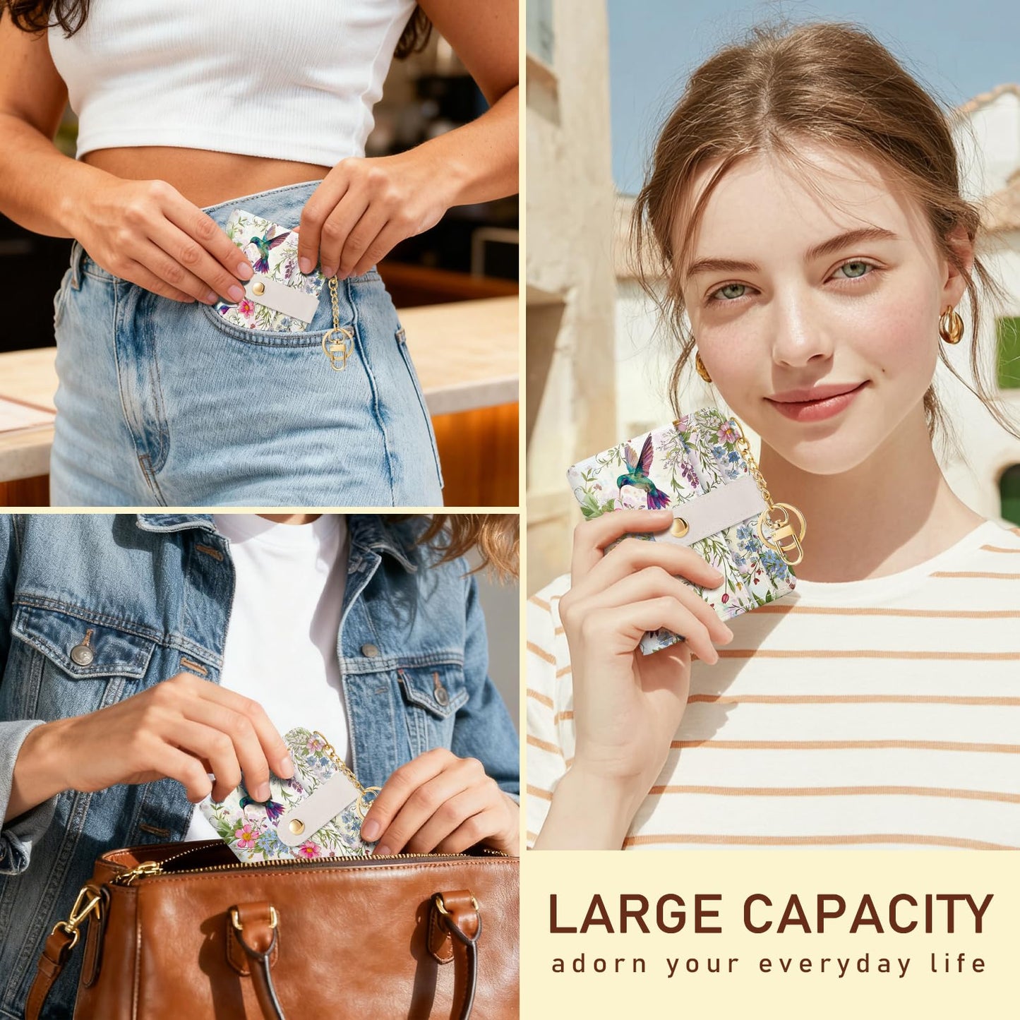 Black Cat Floral Rfid Women Wallet, Small Slim Thin Credit Card Wallet, PU Leather Bifold Cash Zipper Coin Pocket ID Window for Female Ladies Teen Girls Girly