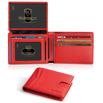 RUNBOX Wallet for Men Slim Rfid Leather 2 ID Window With Gift Box