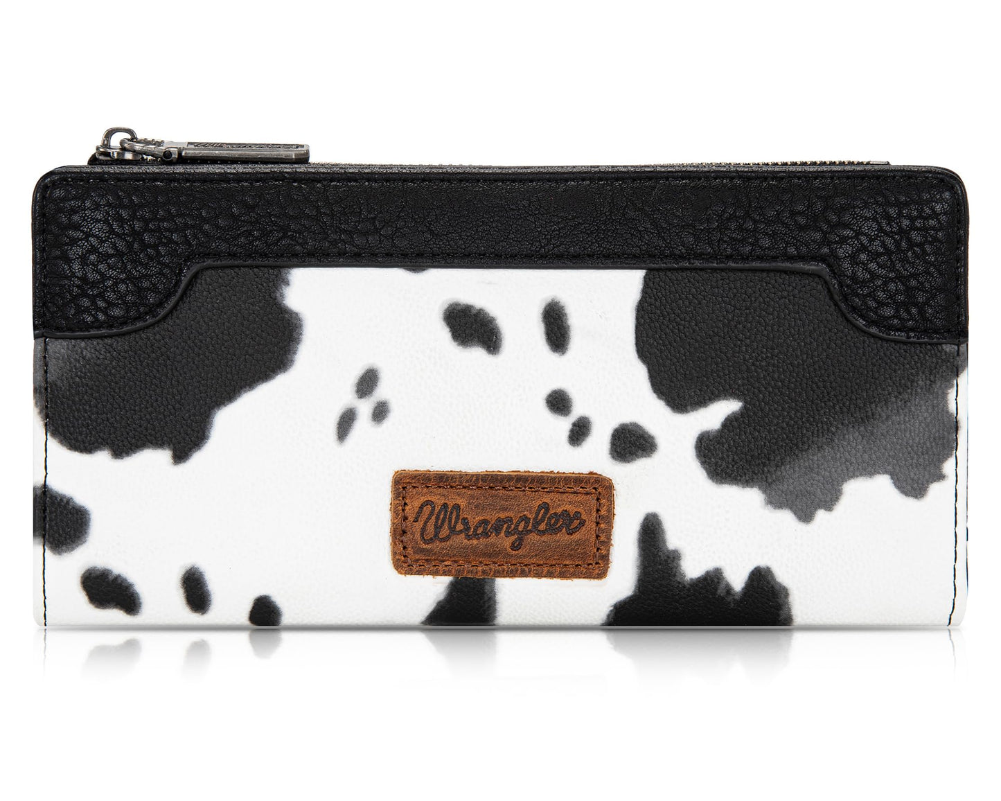 Wrangler Cow Print Wallets Womens Bifold Credit Card Wallet Women's Wallets, Card Cases & Money Organizers Brown Wallet for Women Ladies Female Cash Wallett with Smooth Zipper