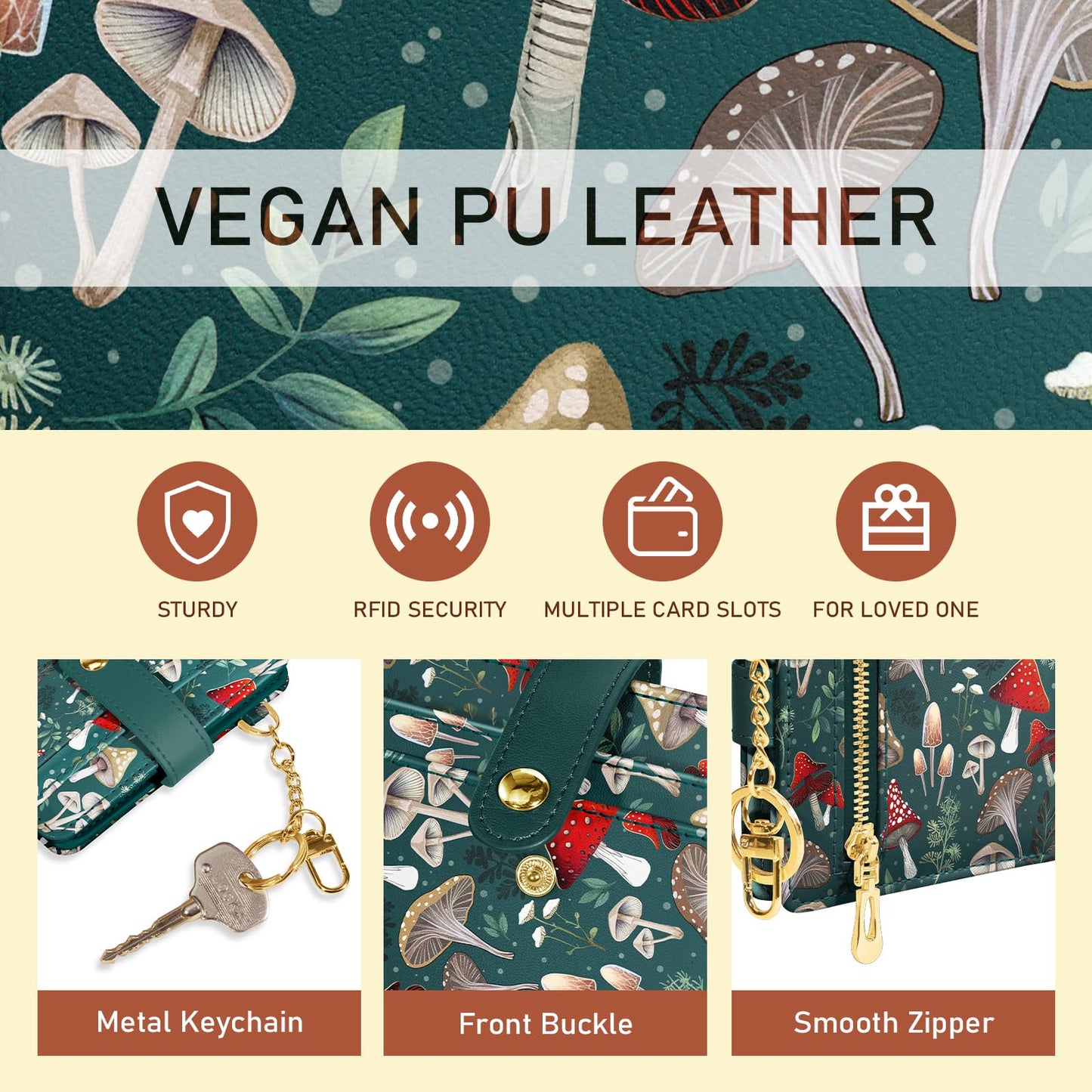 Black Cat Floral Rfid Women Wallet, Small Slim Thin Credit Card Wallet, PU Leather Bifold Cash Zipper Coin Pocket ID Window for Female Ladies Teen Girls Girly