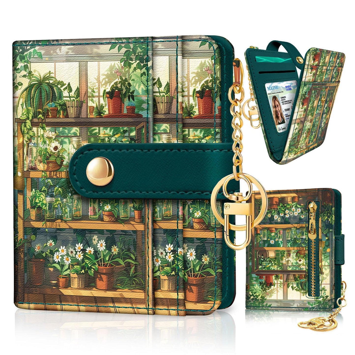 Black Cat Floral Rfid Women Wallet, Small Slim Thin Credit Card Wallet, PU Leather Bifold Cash Zipper Coin Pocket ID Window for Female Ladies Teen Girls Girly