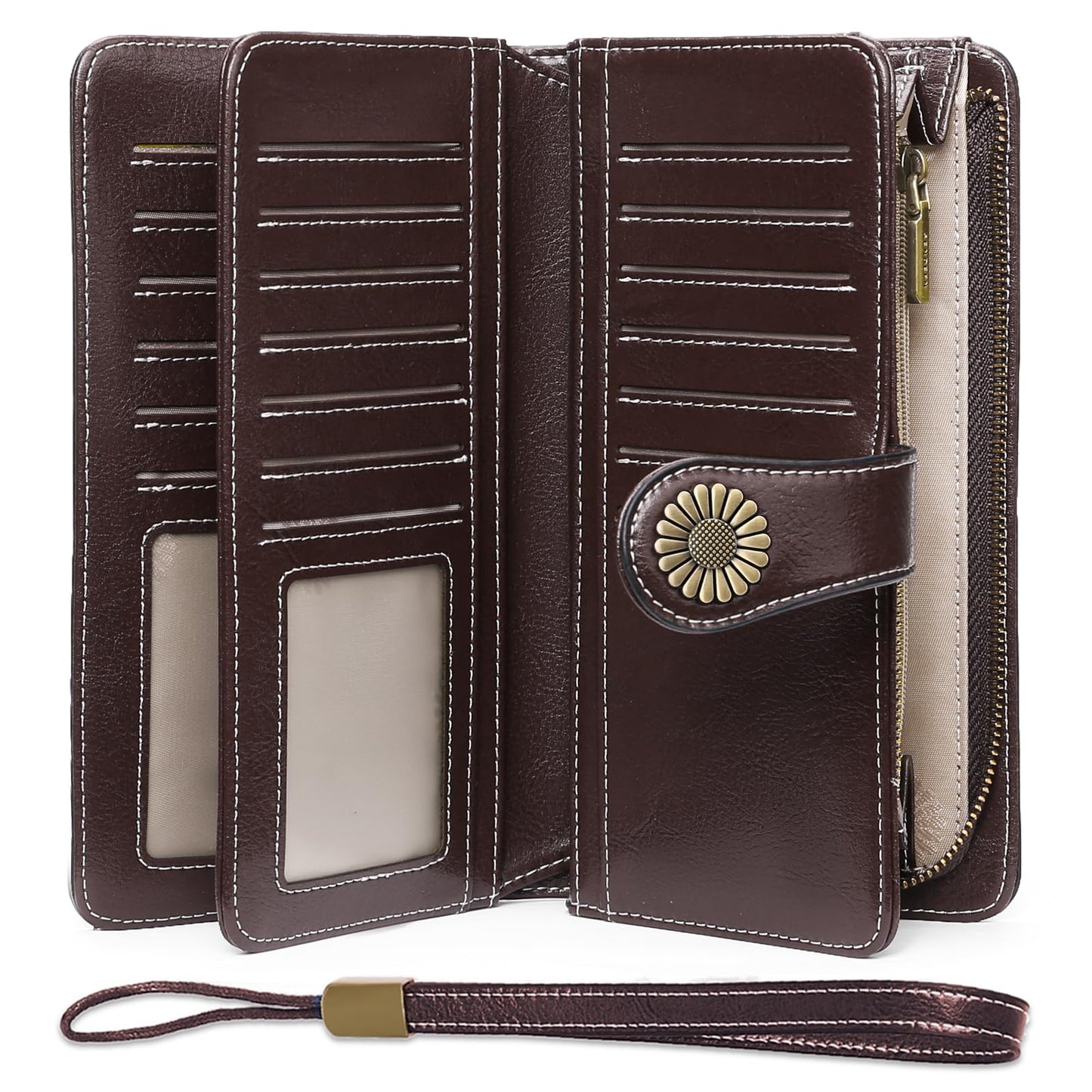 SENDEFN Wallets for Women Leather Credit Card Holder with RFID Blocking Large Capacity Wristlet
