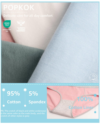 POPKOK Teen Girls Cotton Underwear Mid Waist Brief Panties 6 pack