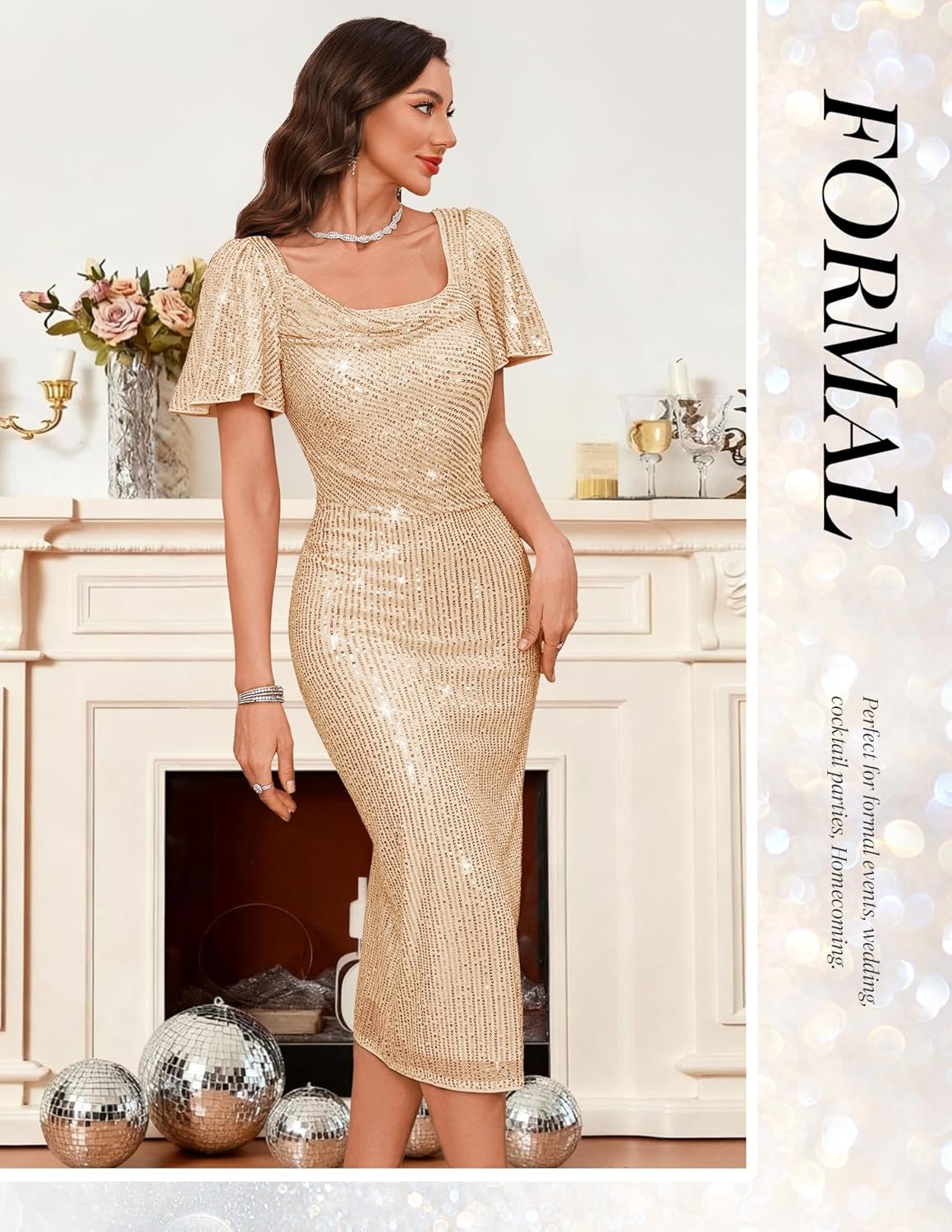 BeryLove Women Sequin Cocktail Formal Party Dress Sparkly Classy Evening Dresses