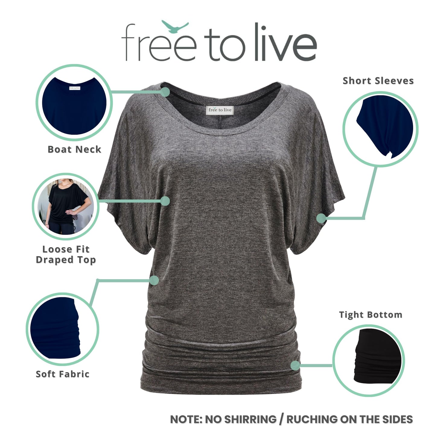 Free to Live 3 Pack Dolman Sleeve Tunic Dressy Business Casual Tops for Women Short Sleeve Shirts Work Outfits Travel Clothes