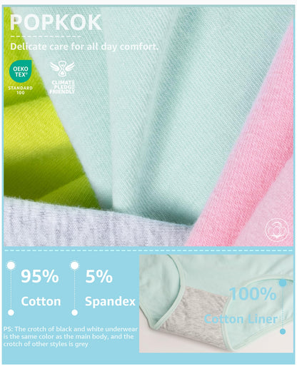 POPKOK Teen Girls Cotton Underwear Mid Waist Brief Panties 6 pack