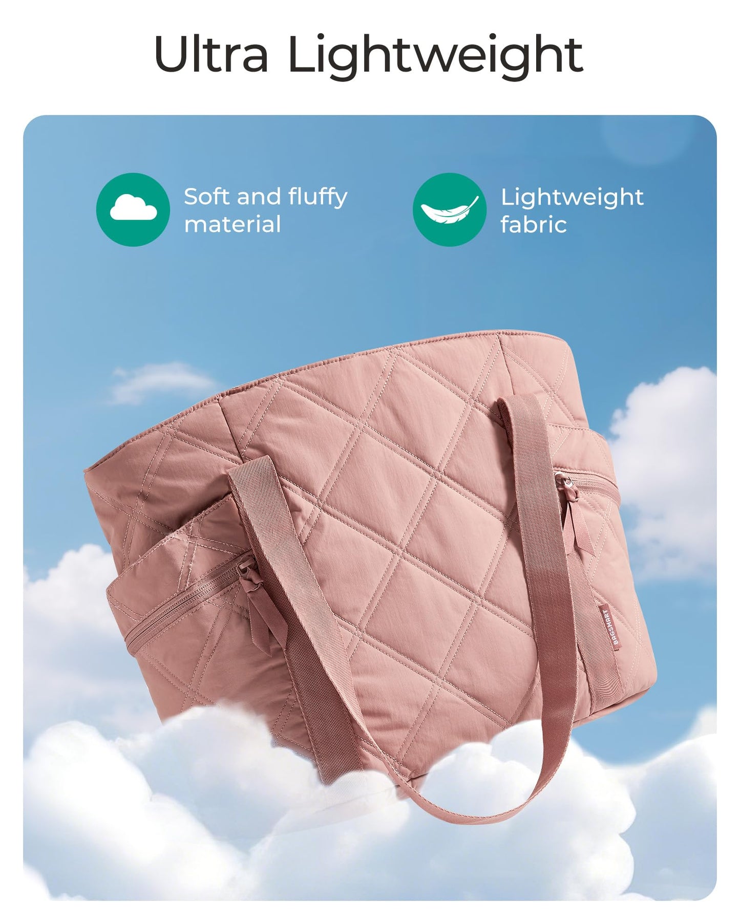 BAGSMART Crush Tote Bag for Women, 20L Puffer Work Tote with Zipper, Travel Essentials Quilted Nurse Hospital Bag