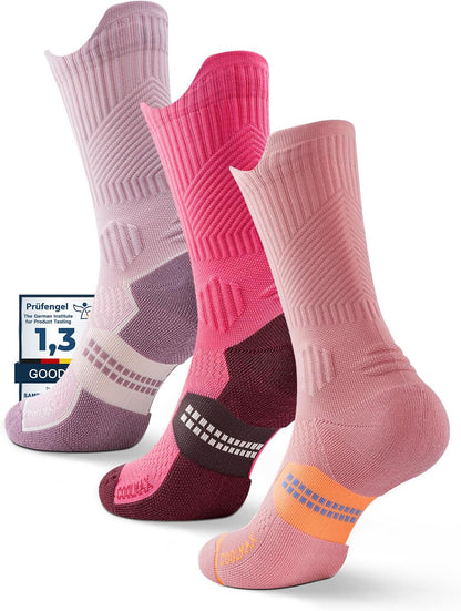 Womens Coolmax Bamboo Viscose Compression Running Crew Socks, Moisture-Wicking Anti-Blister Hiking&Gym Athletic