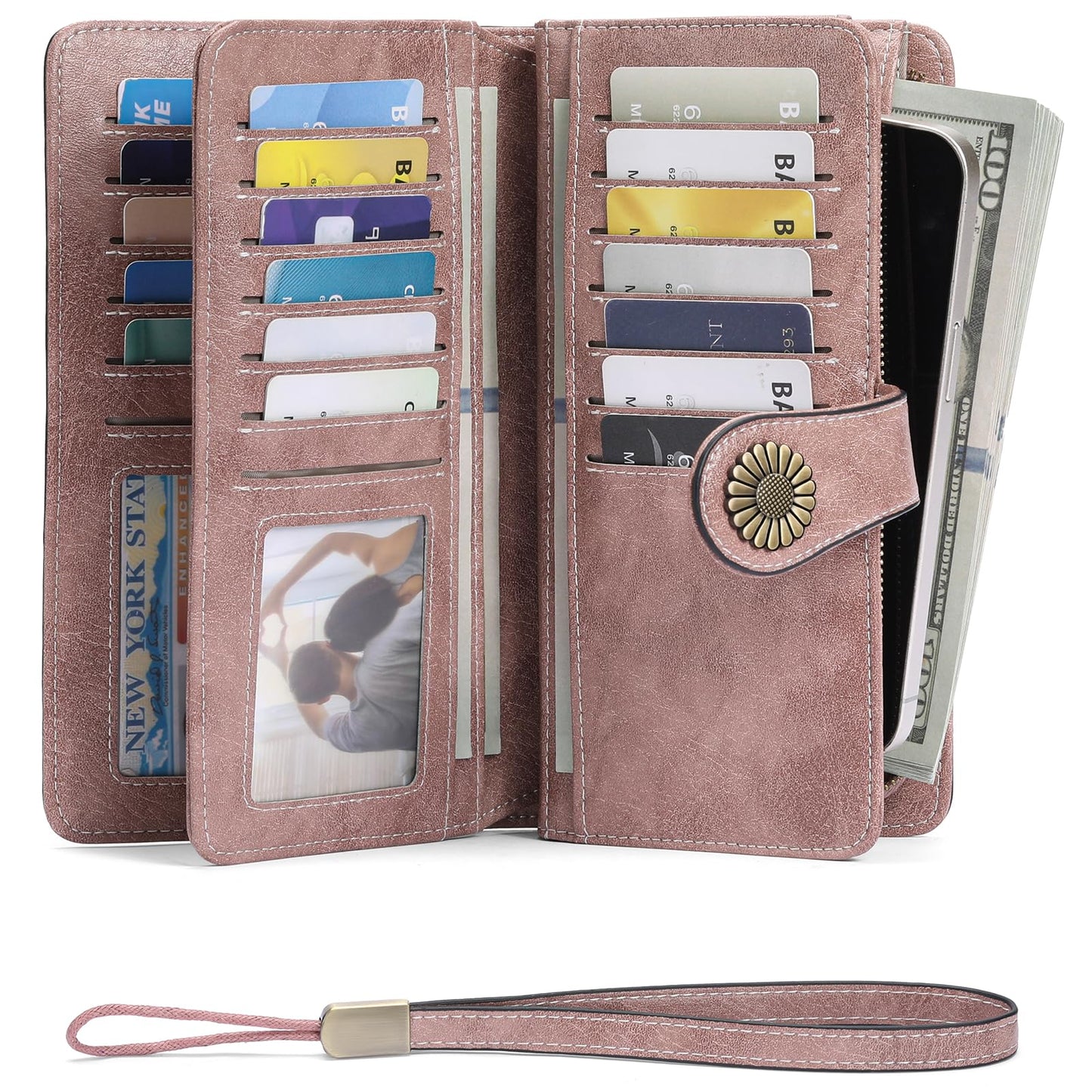 SENDEFN Wallets for Women Leather Credit Card Holder with RFID Blocking Large Capacity Wristlet