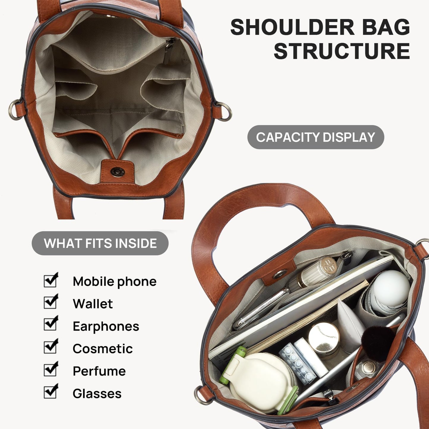 Top Handle Crossbody Bags for Women,Vegan Leather Bucket Purses for Women,Satchel Handbag with 2 Bottle Holder Pocket